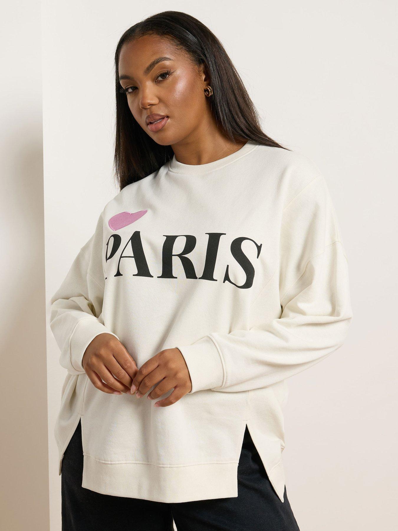 Image 1 of 4 of Yours Curve Heart Paris Crew Neck Sweatshirt - Ivory