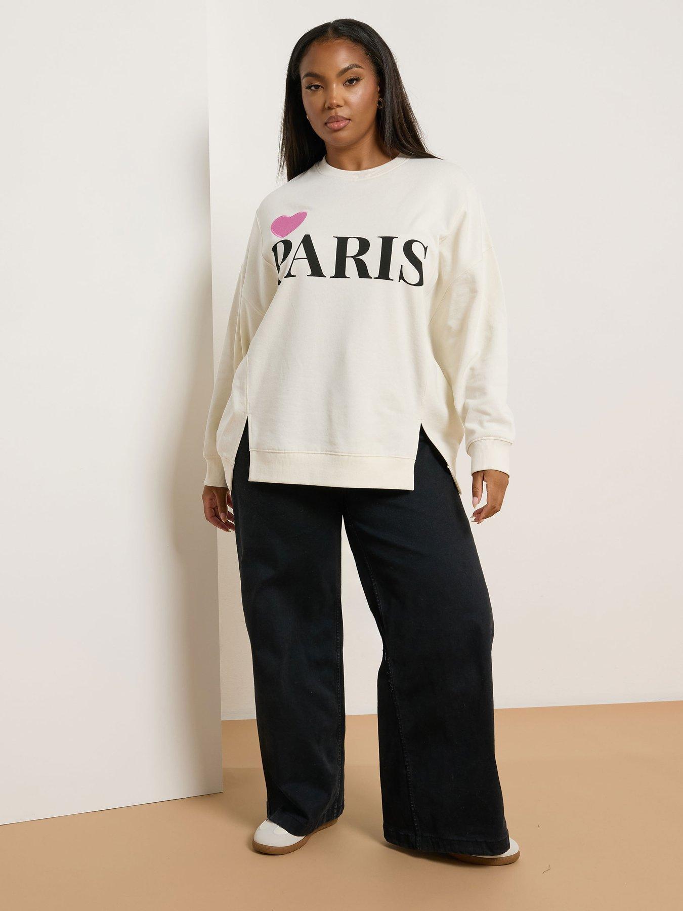 Image 3 of 4 of Yours Curve Heart Paris Crew Neck Sweatshirt - Ivory