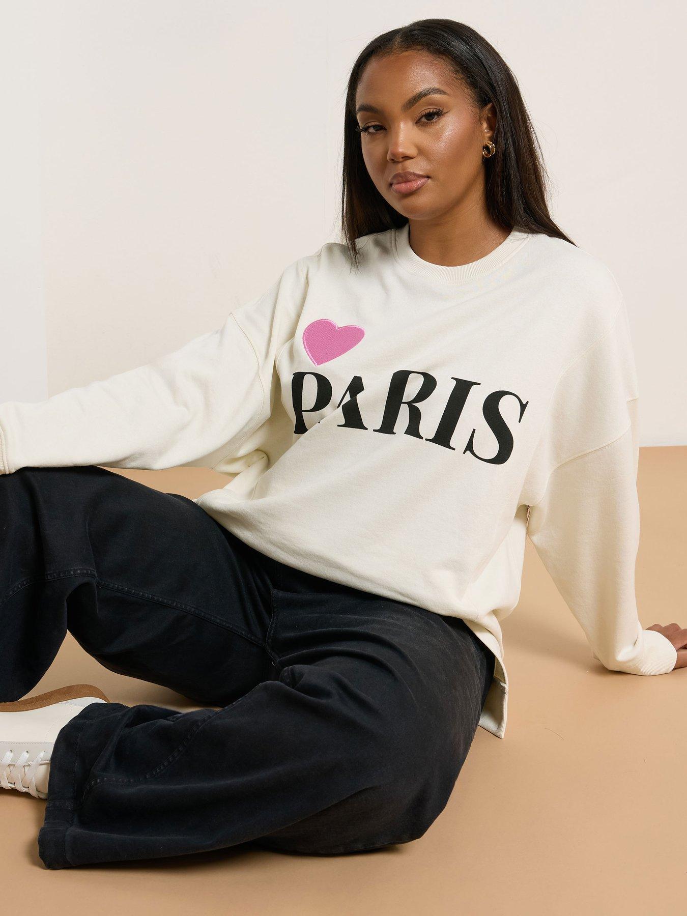 Image 4 of 4 of Yours Curve Heart Paris Crew Neck Sweatshirt - Ivory