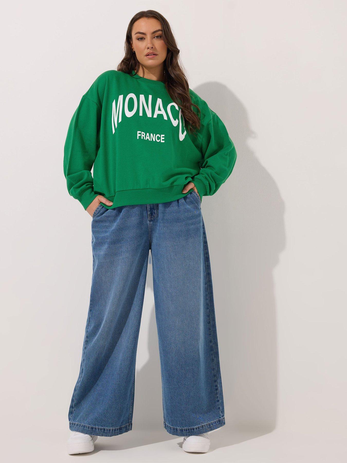 Image 3 of 4 of Yours Curve Monaco Crew Neck Sweatshirt - Green