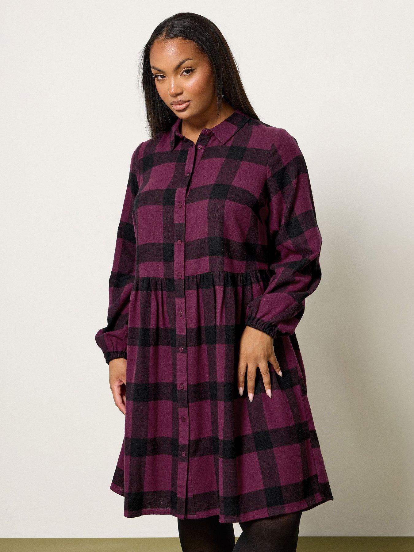 undefined Curve Check Shirt Dress - Red