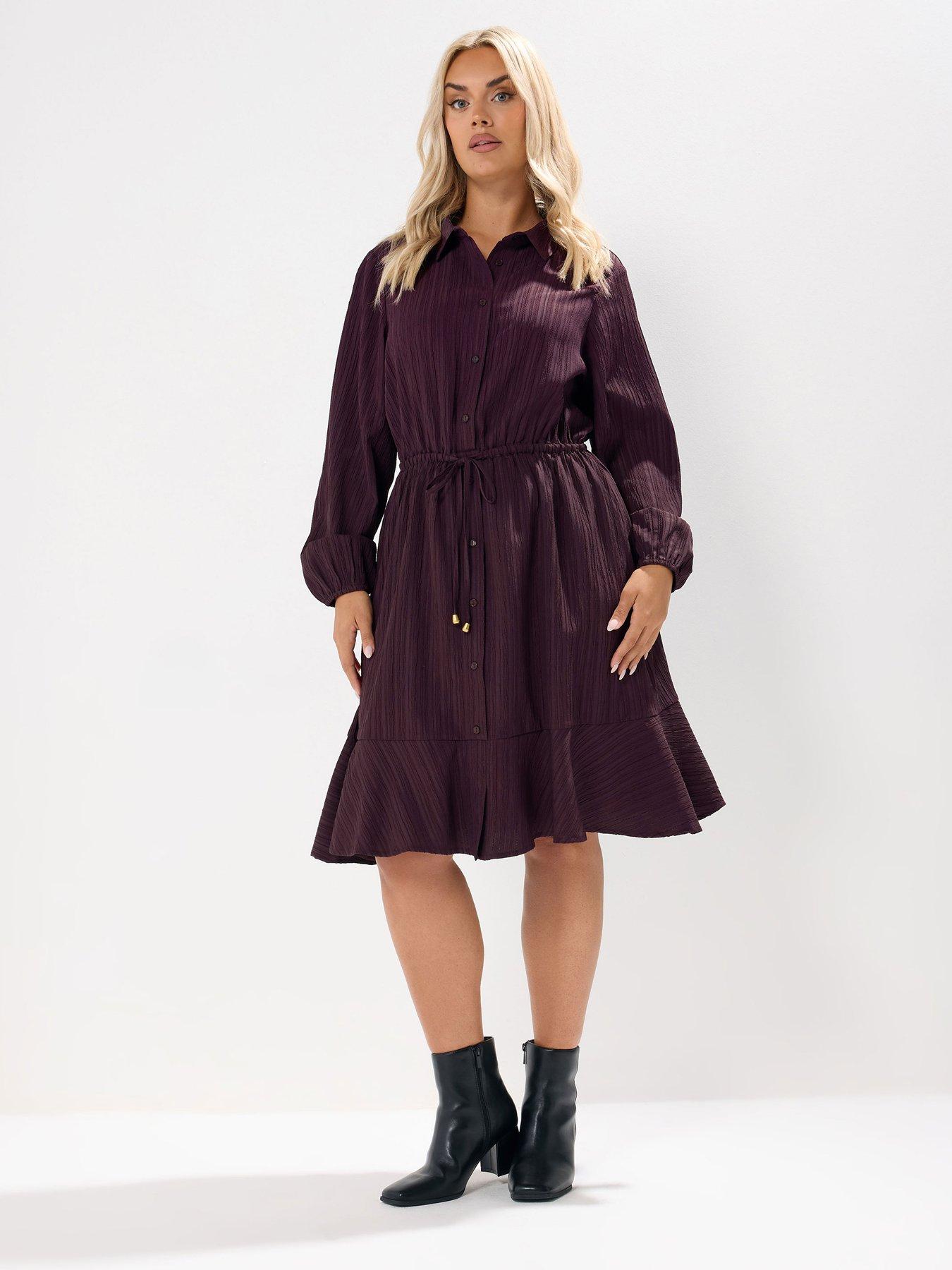 Image 1 of 4 of Yours Curve Stripe Dobby Shirt Dress - Red