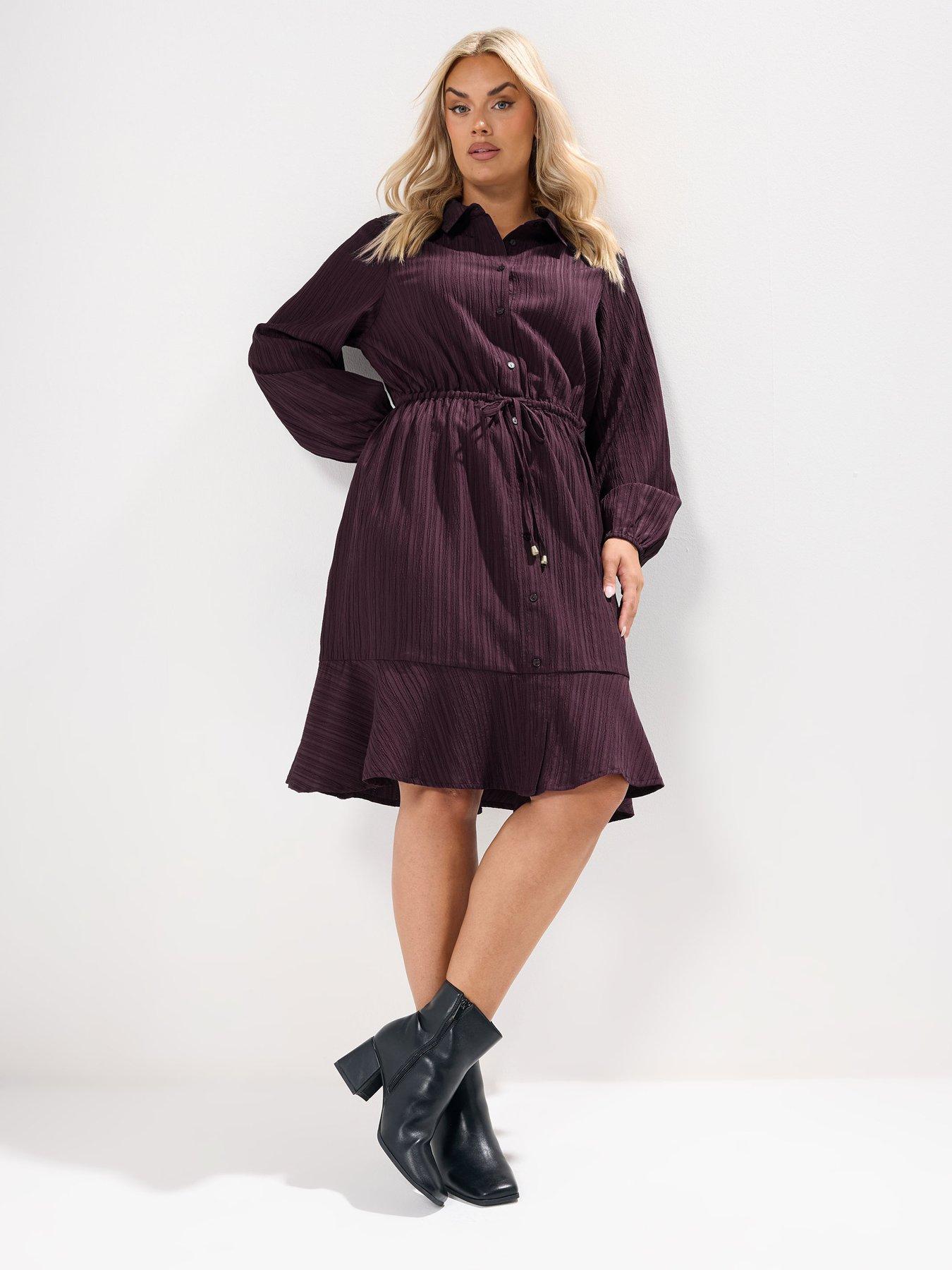 Image 3 of 4 of Yours Curve Stripe Dobby Shirt Dress - Red