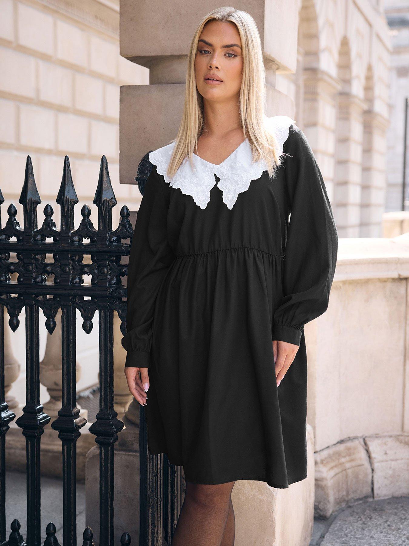 undefined Curve Statement Collar Dress - Black