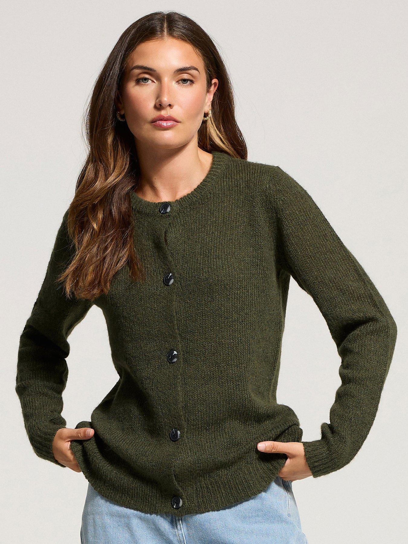 undefined Wool Blend Crew Neck Cardigan - Green
