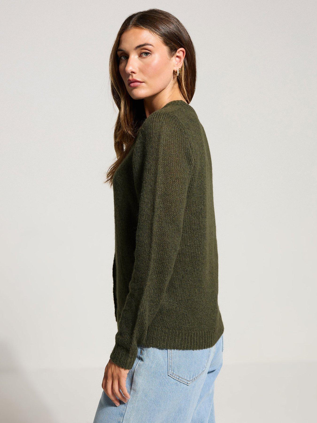 Image 2 of 4 of Long Tall Sally Wool Blend Crew Neck Cardigan - Green