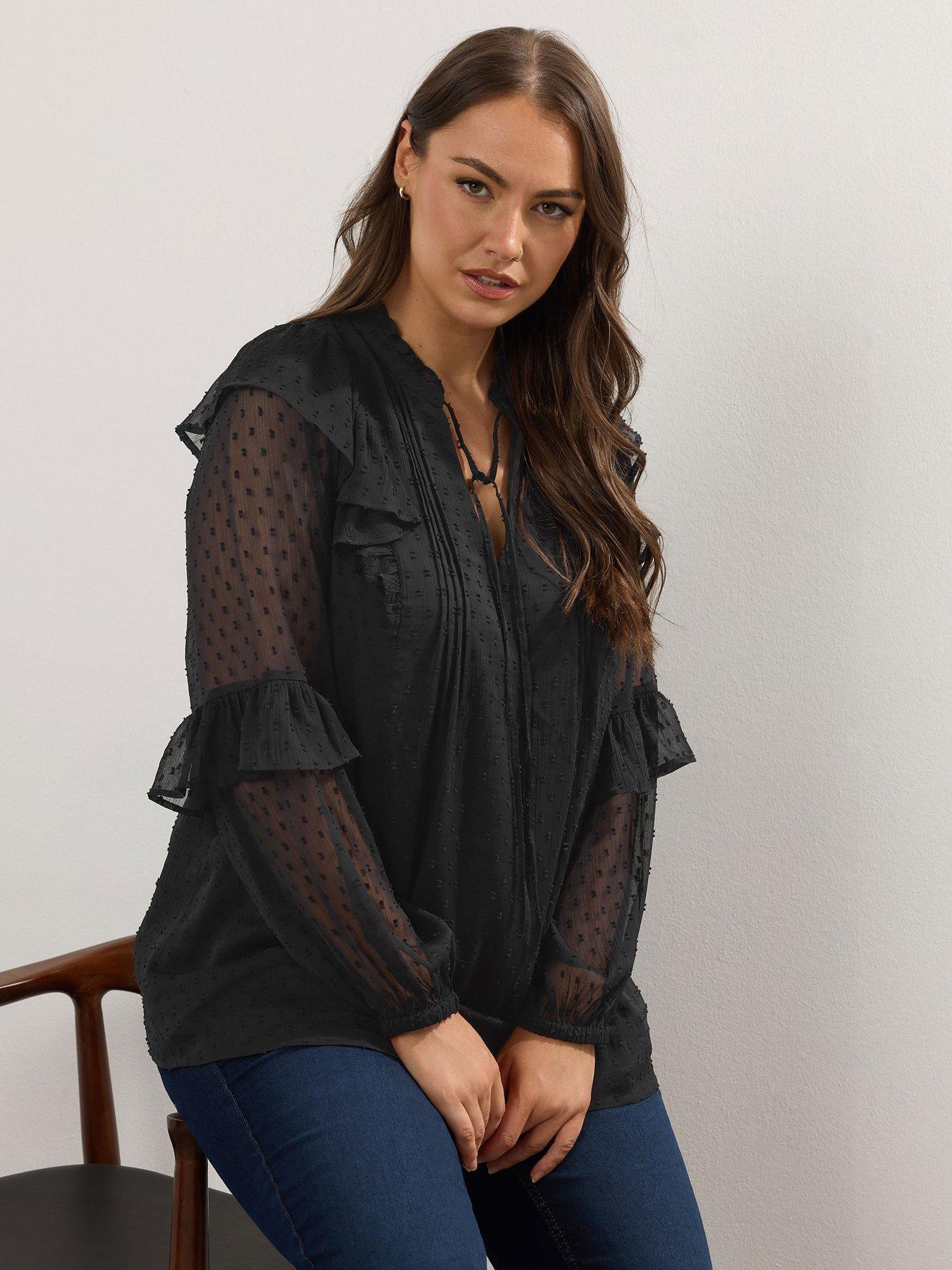 undefined Curve Dobby Ruffle Blouse - Black