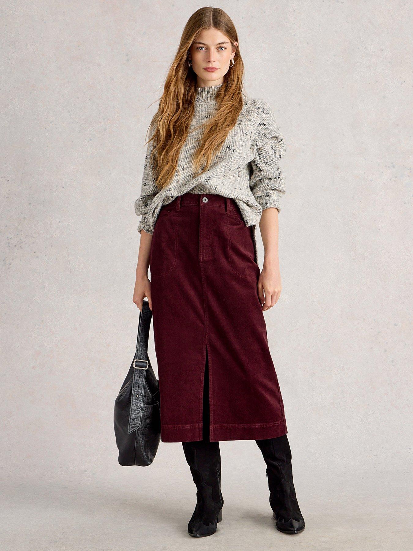 Image 3 of 6 of White Stuff Tia Cord Midi Skirt - Purple