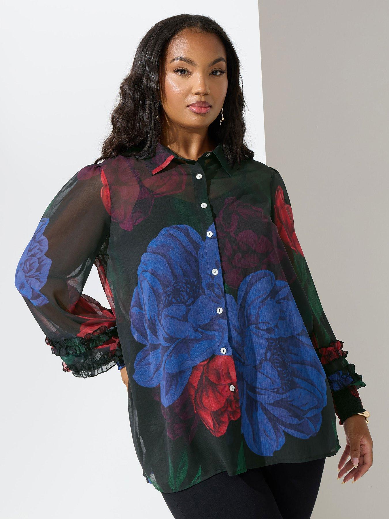 undefined Curve Ruffle Cuffed Sleeve Shirt - Black