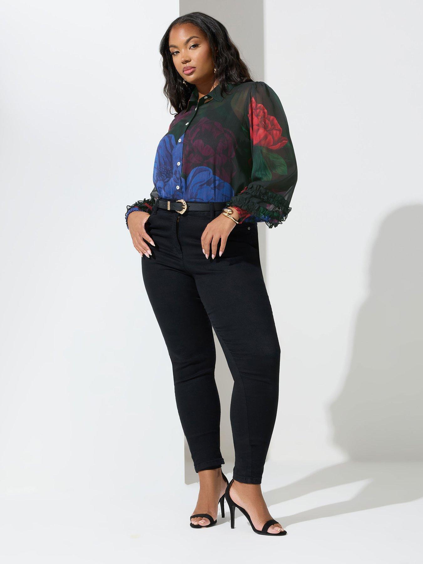 Image 3 of 4 of Yours Curve Ruffle Cuffed Sleeve Shirt - Black