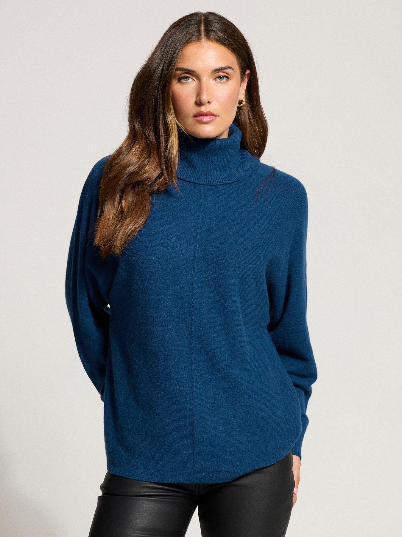 undefined Roll Neck Batwing Jumper - Blue