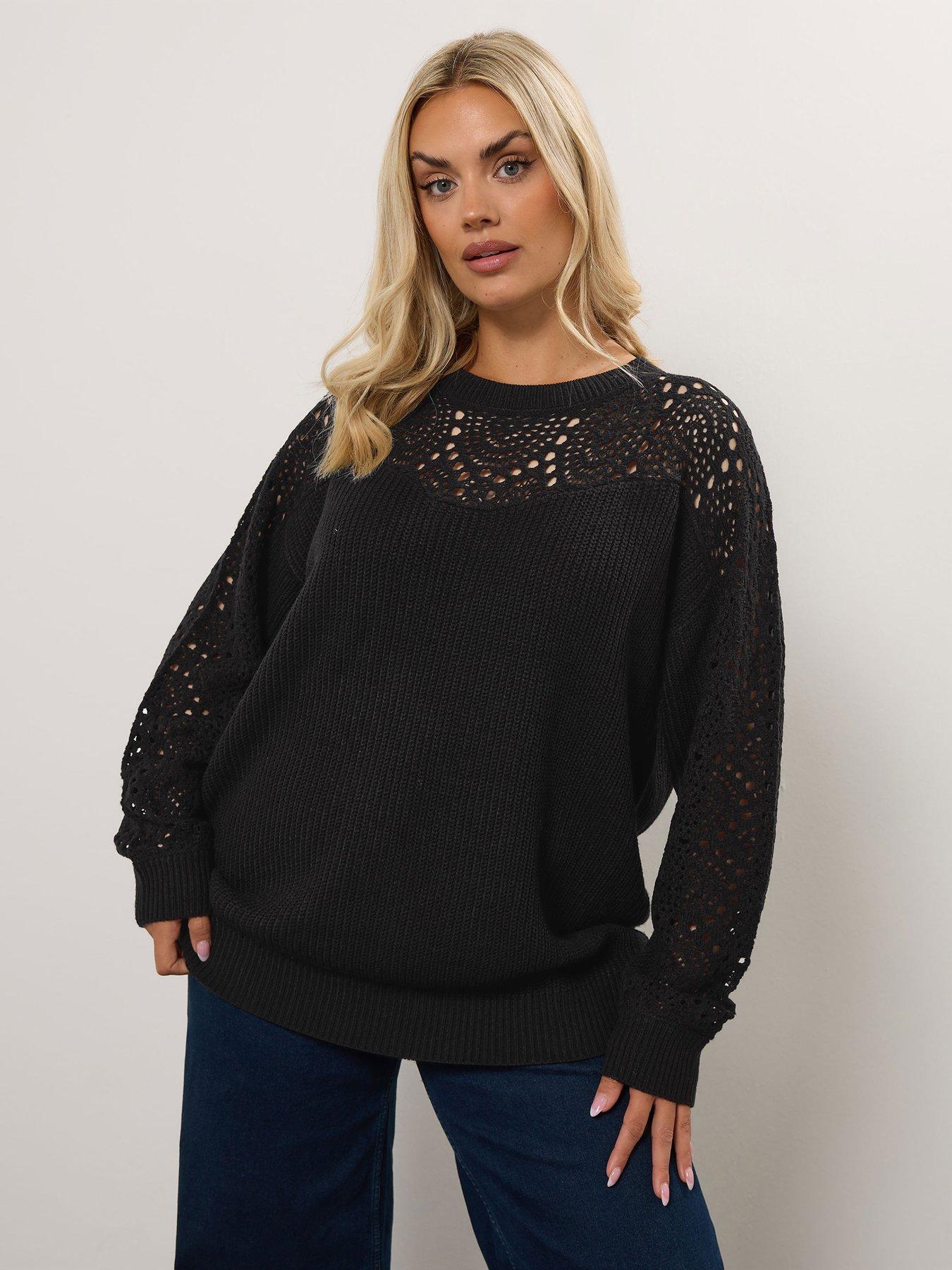 Image 1 of 4 of Yours Curve Open Stitch Pointelle Jumper - Black