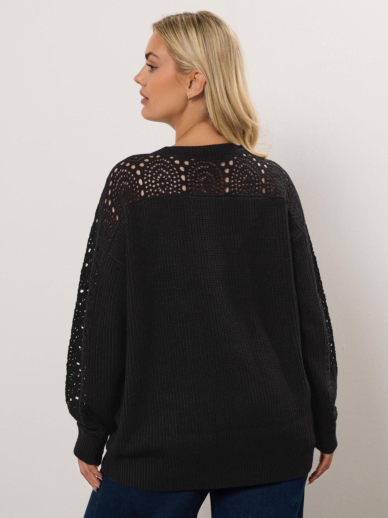 Image 2 of 4 of Yours Curve Open Stitch Pointelle Jumper - Black