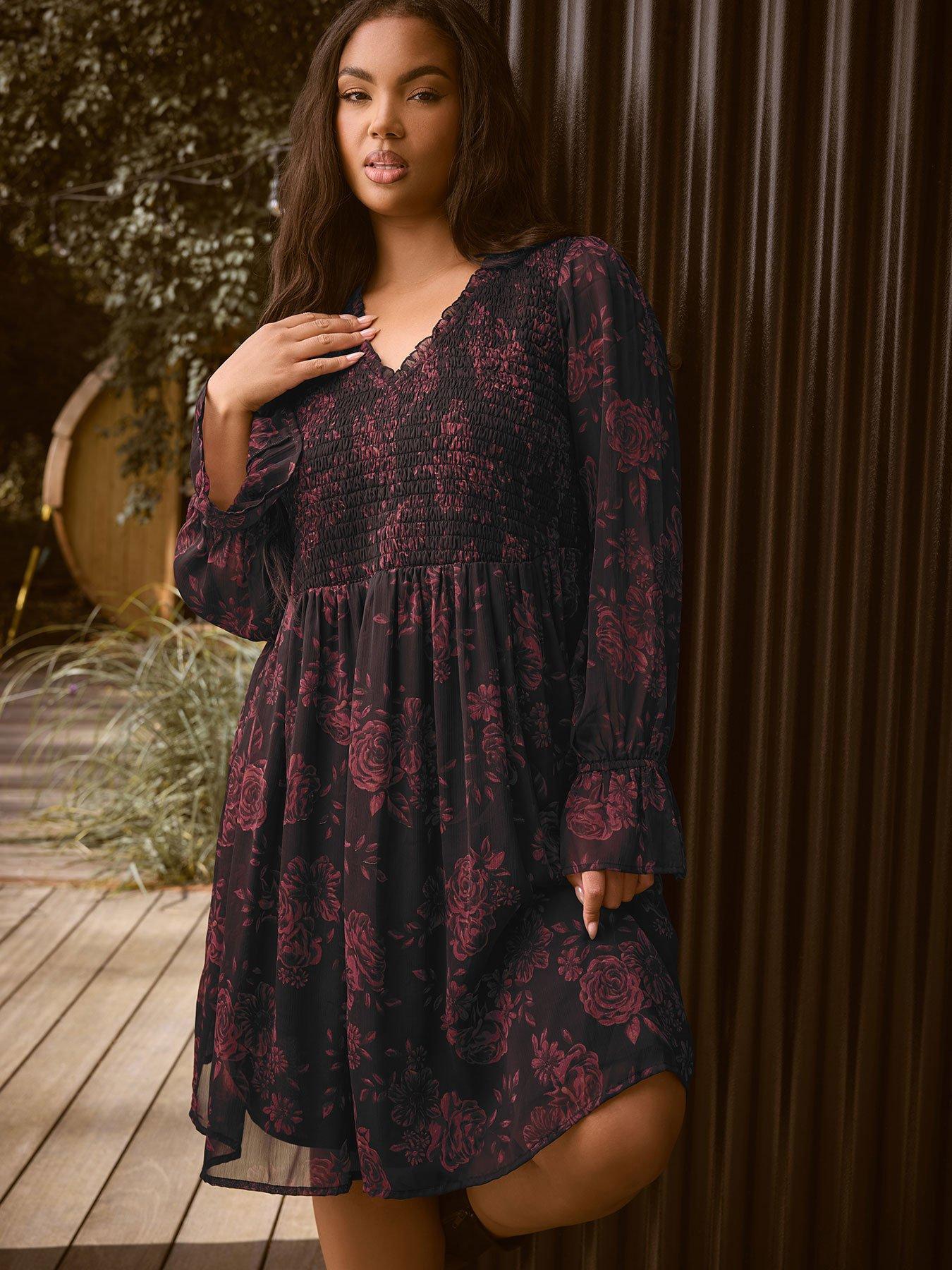 undefined Curve Shirred Mini Dress - Black