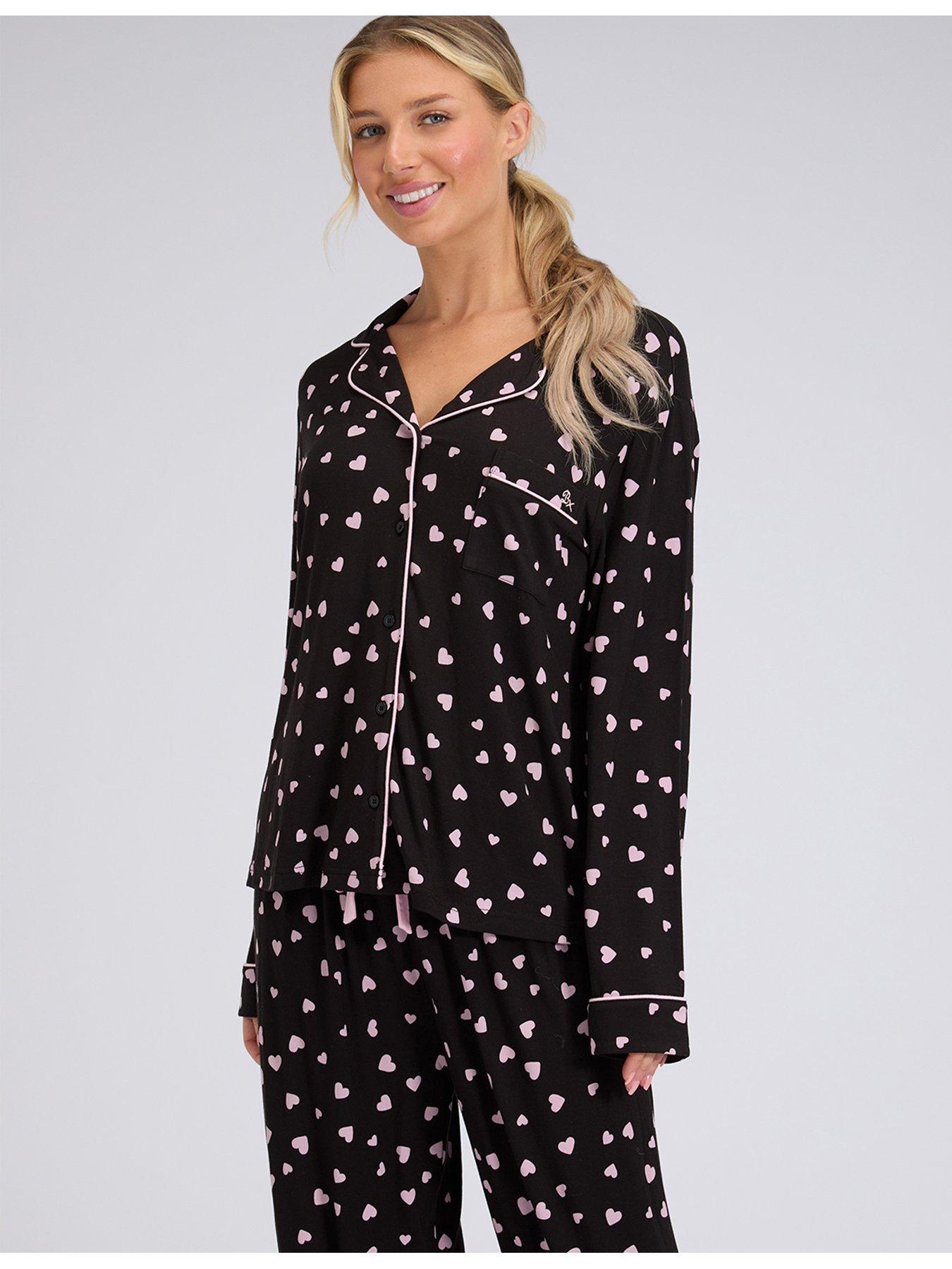  image of boux-avenue-heart-modal-pyjama-set-black