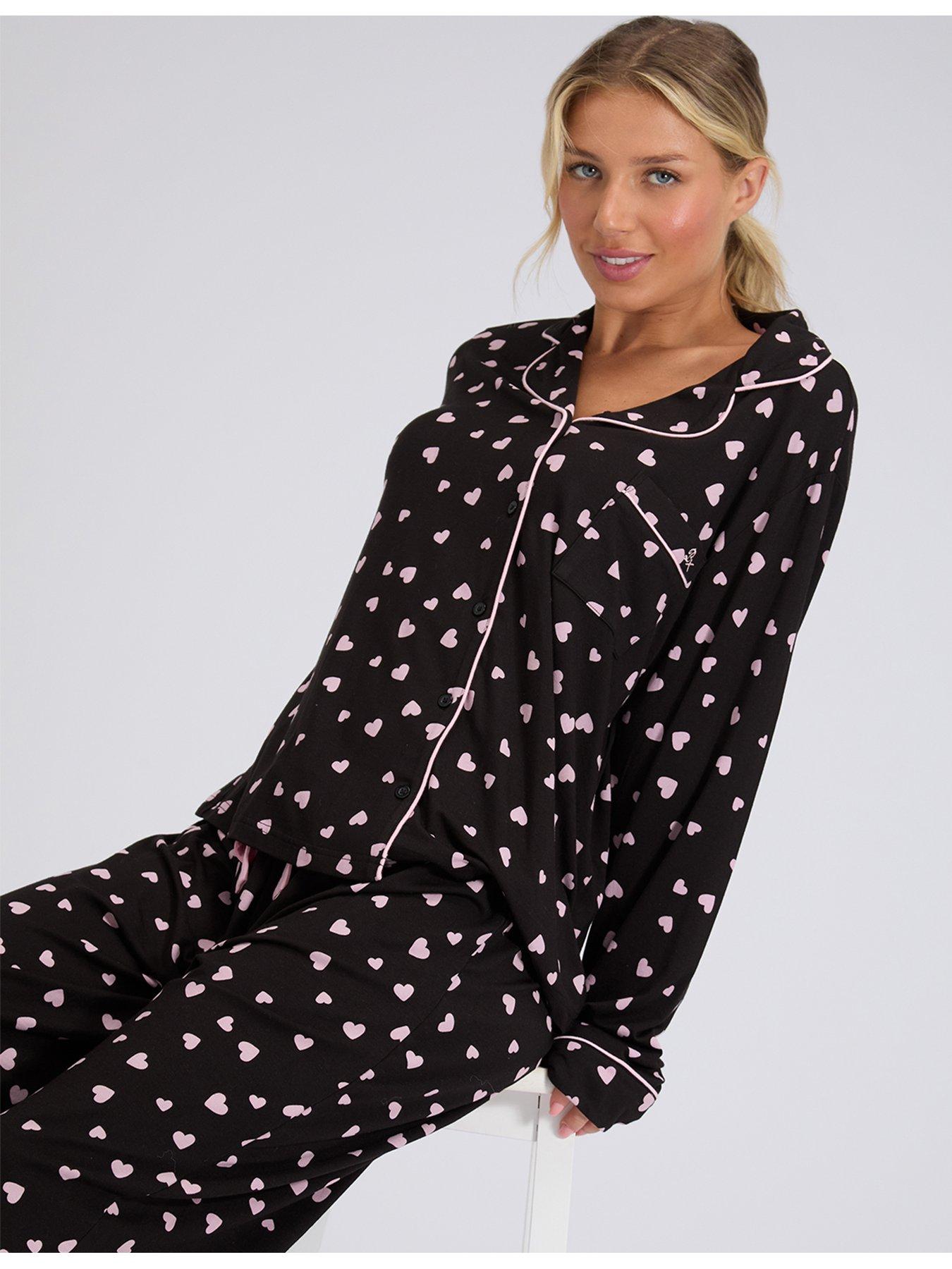  image of boux-avenue-heart-modal-pyjama-set-black