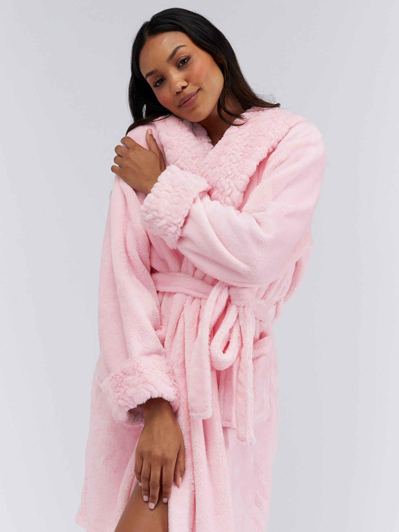 image of boux-avenue-fur-trim-midi-dressing-gown-pink