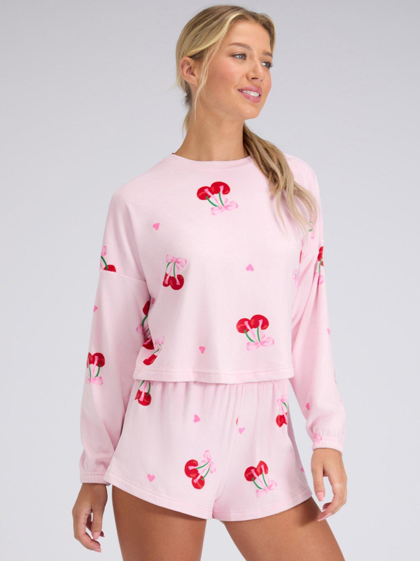  image of boux-avenue-cherry-velour-short-pyjama-set-pink