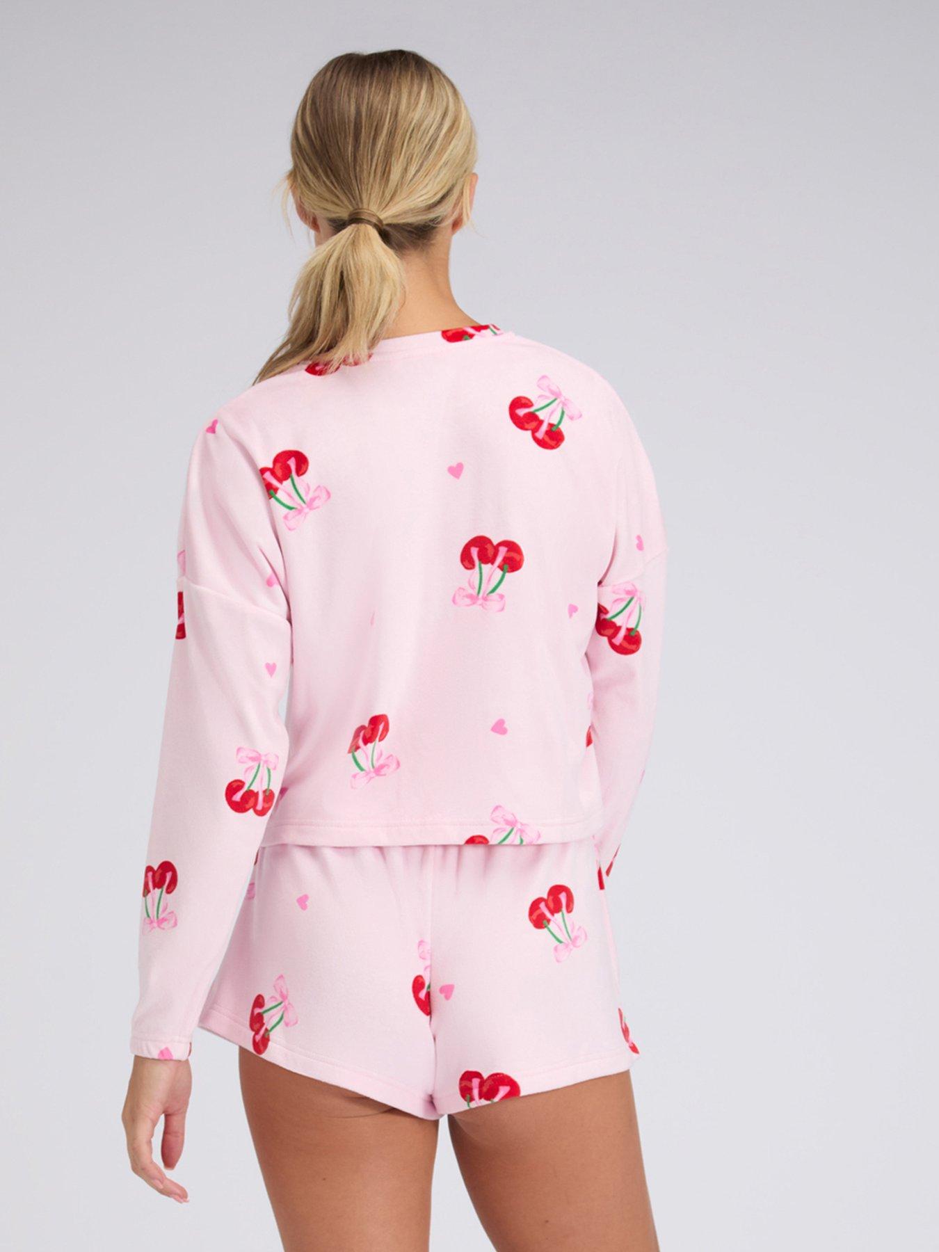  image of boux-avenue-cherry-velour-short-pyjama-set-pink