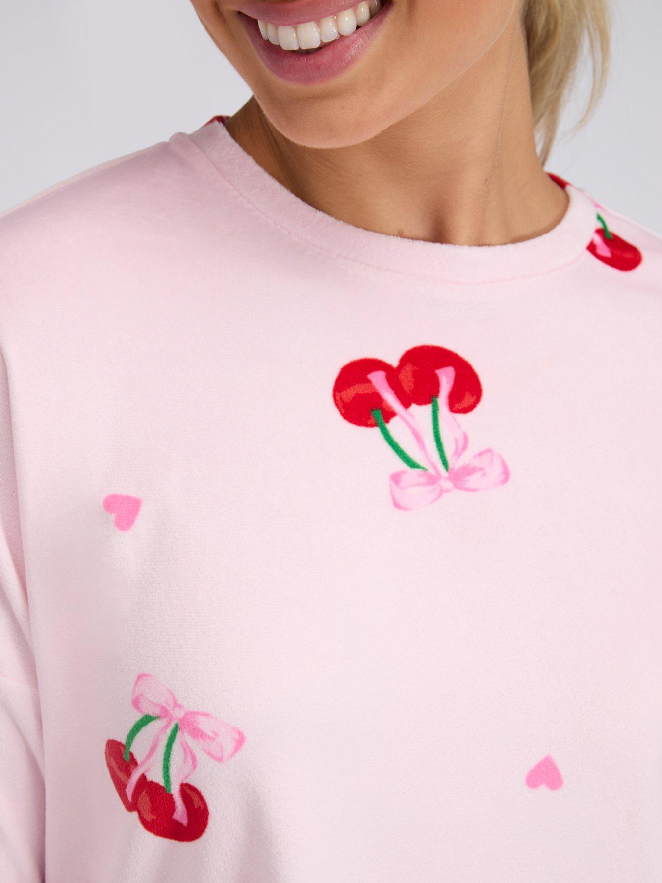  image of boux-avenue-cherry-velour-short-pyjama-set-pink