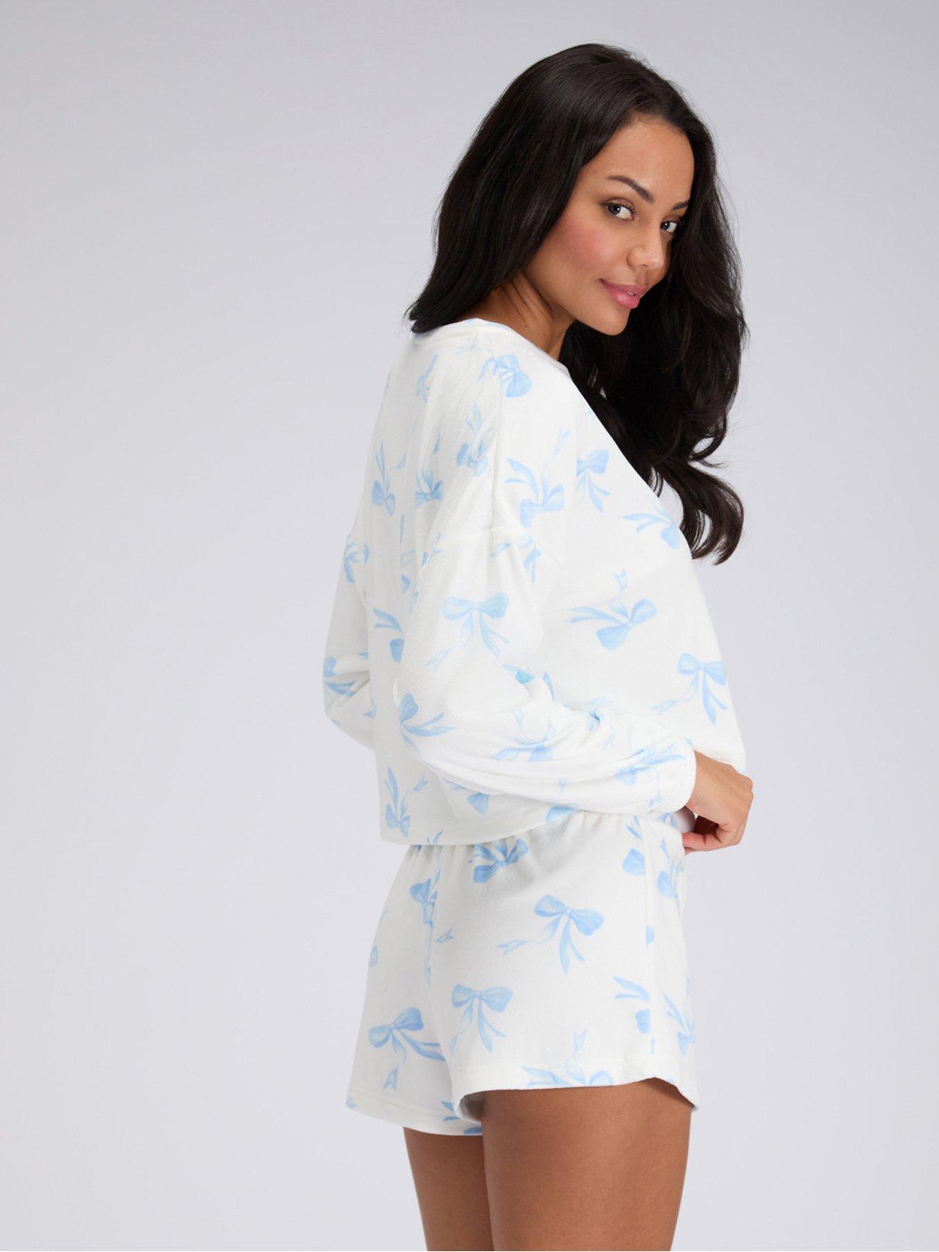  image of boux-avenue-bow-velour-short-pyjama-set-white