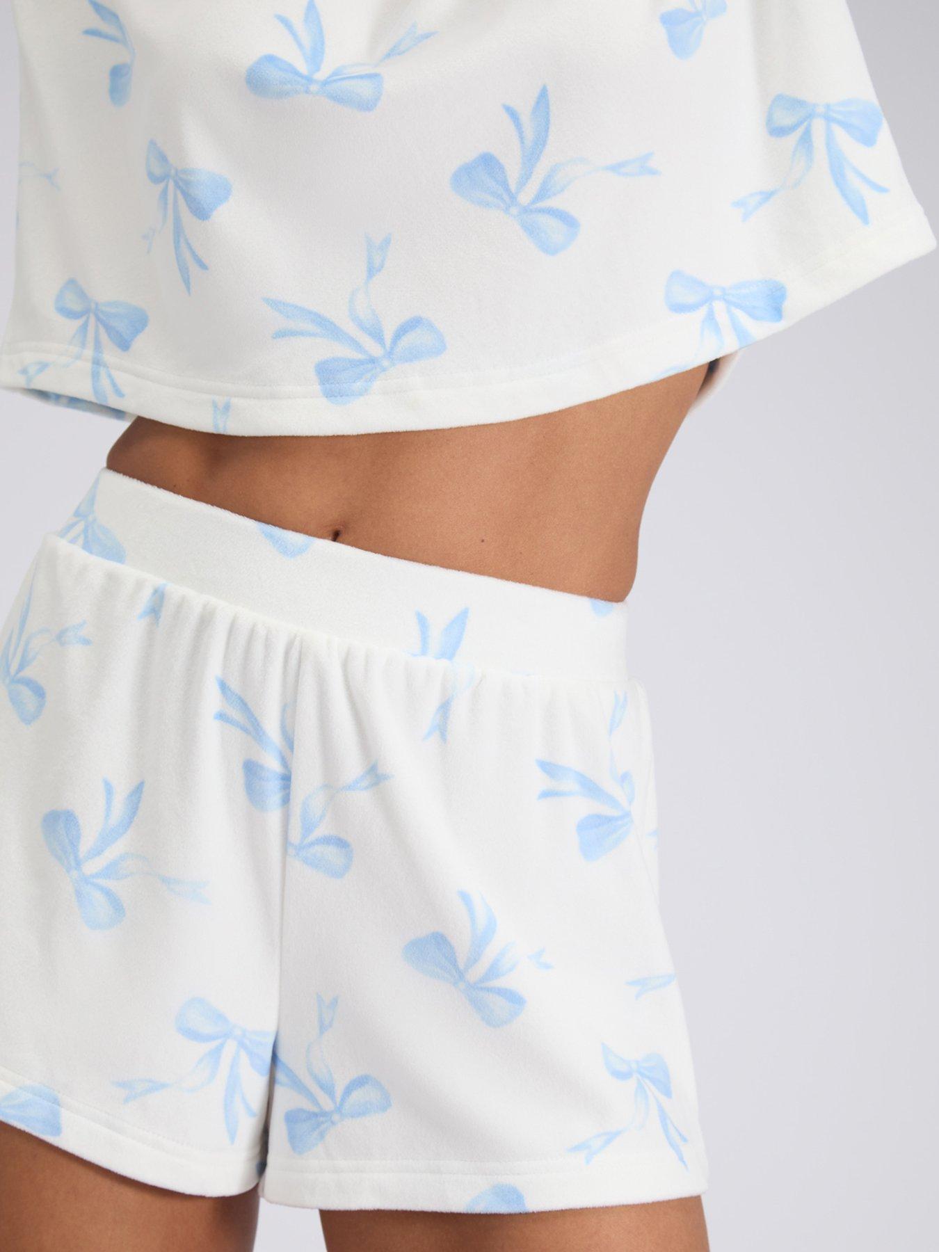  image of boux-avenue-bow-velour-short-pyjama-set-white