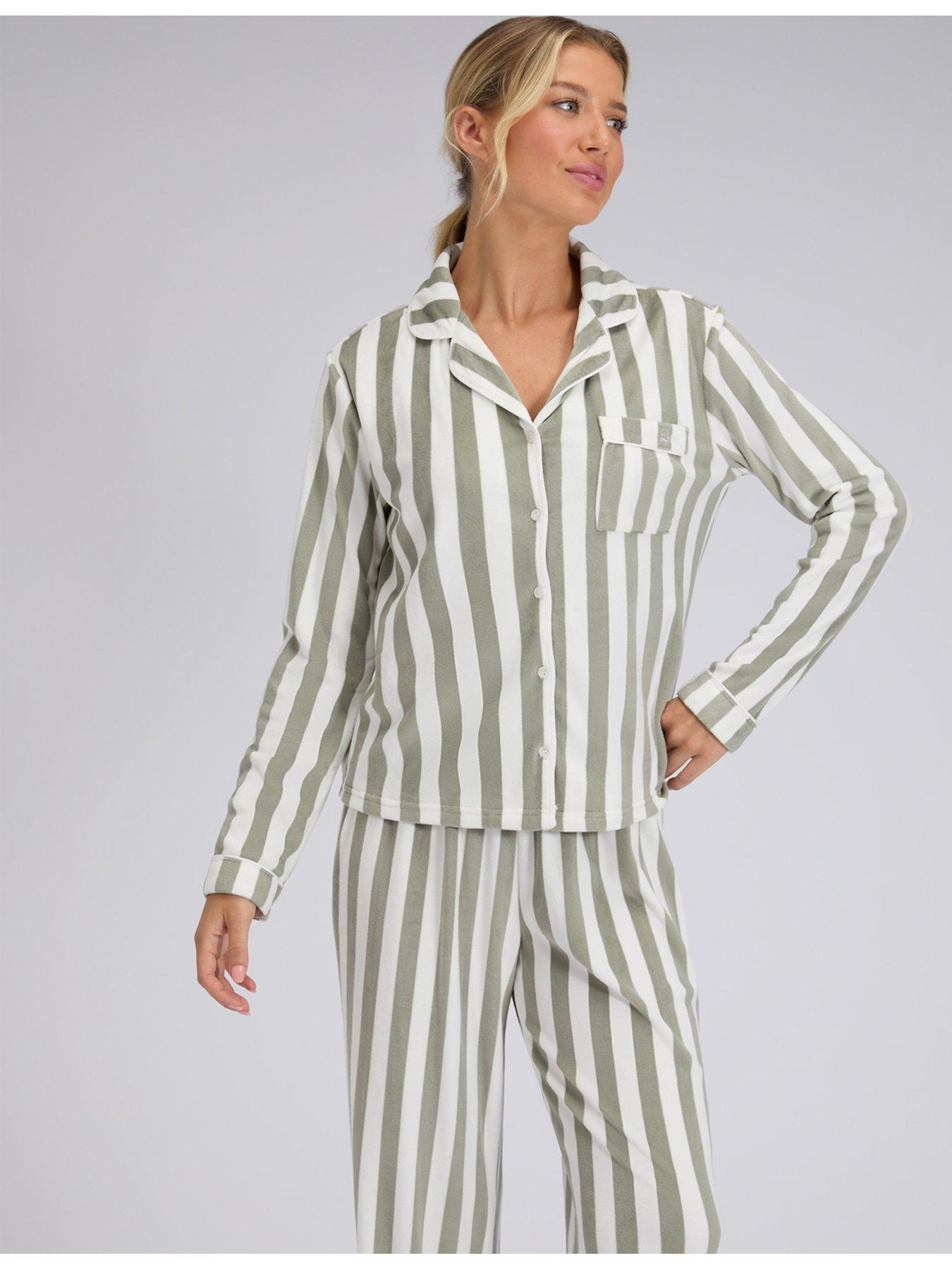 Boux Avenue Stripe Velour Pyjama Set - Green