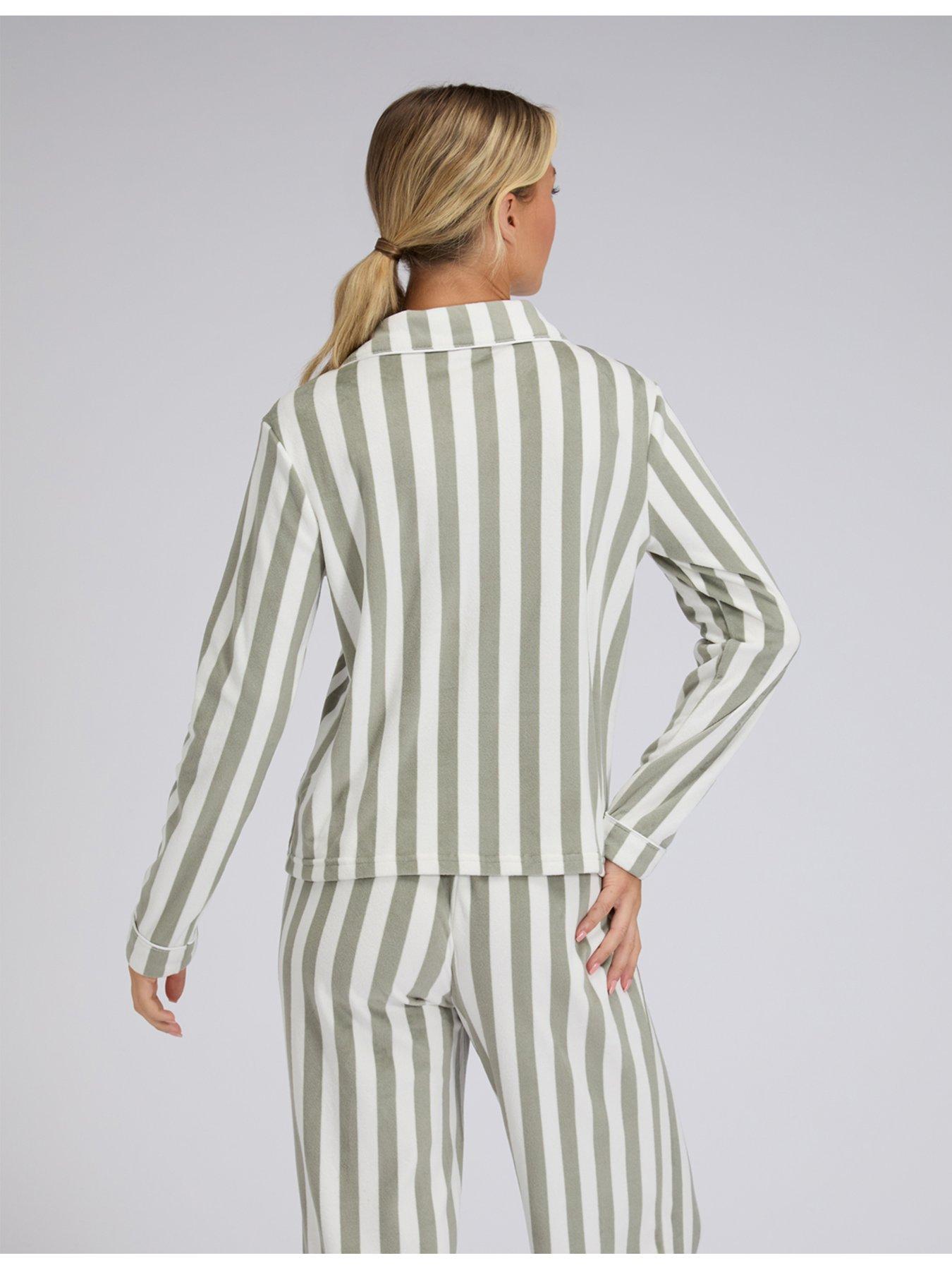  image of boux-avenue-stripe-velour-pyjama-set-green