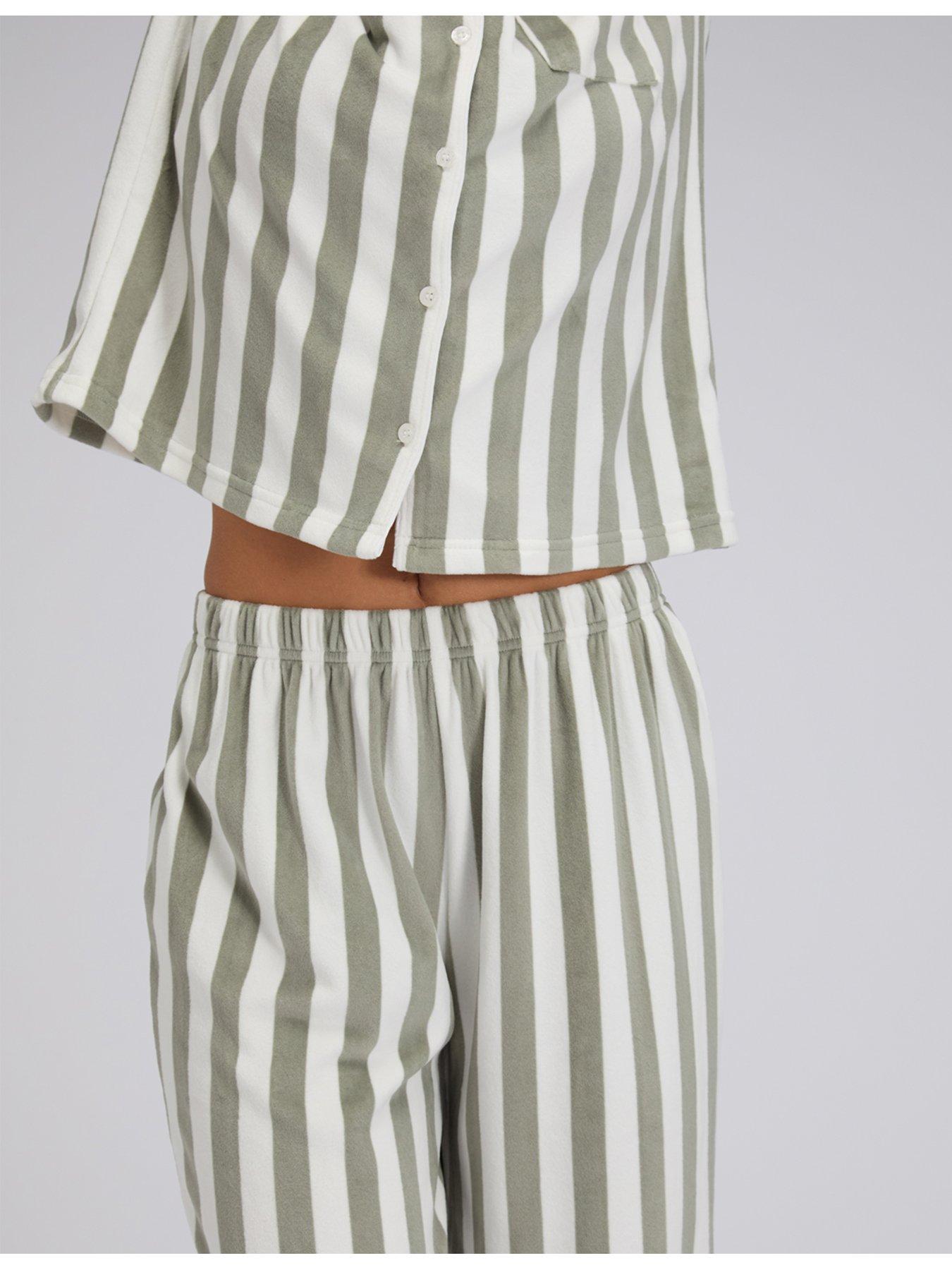  image of boux-avenue-stripe-velour-pyjama-set-green