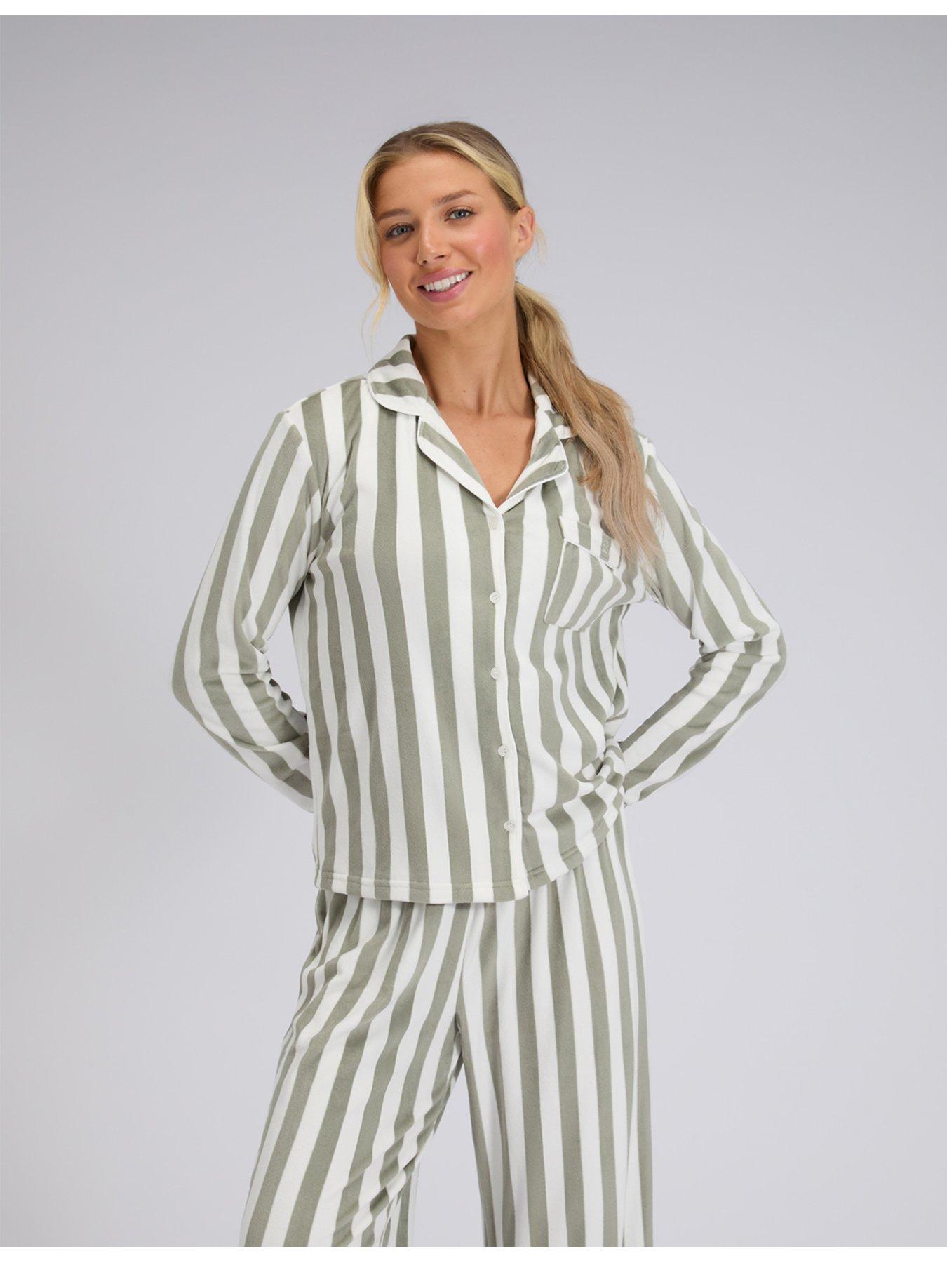 image of boux-avenue-stripe-velour-pyjama-set-green