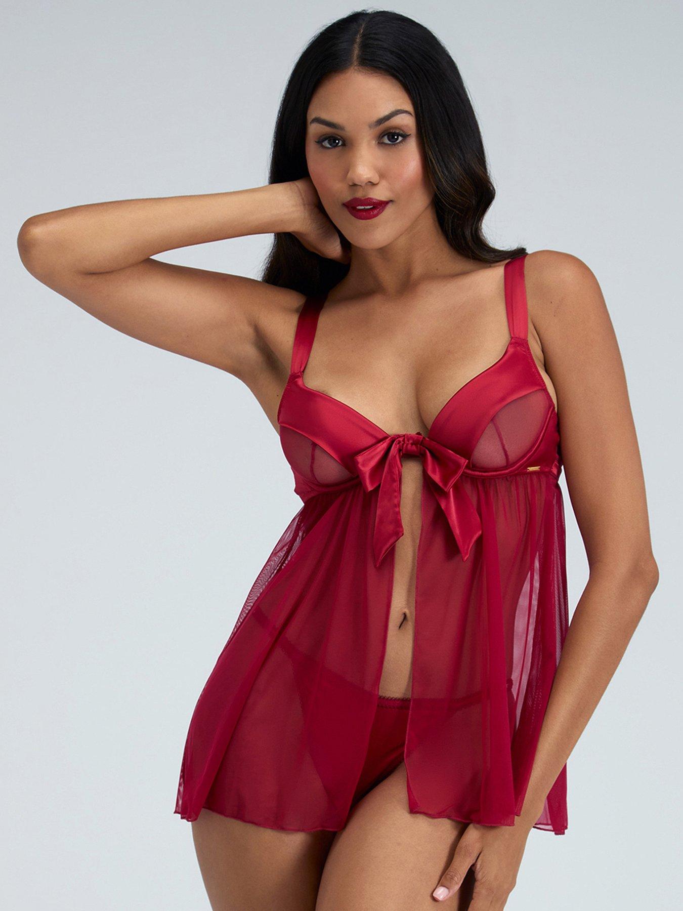 Boux Avenue Bow Wired Babydoll And Knicker Set - Dark Red