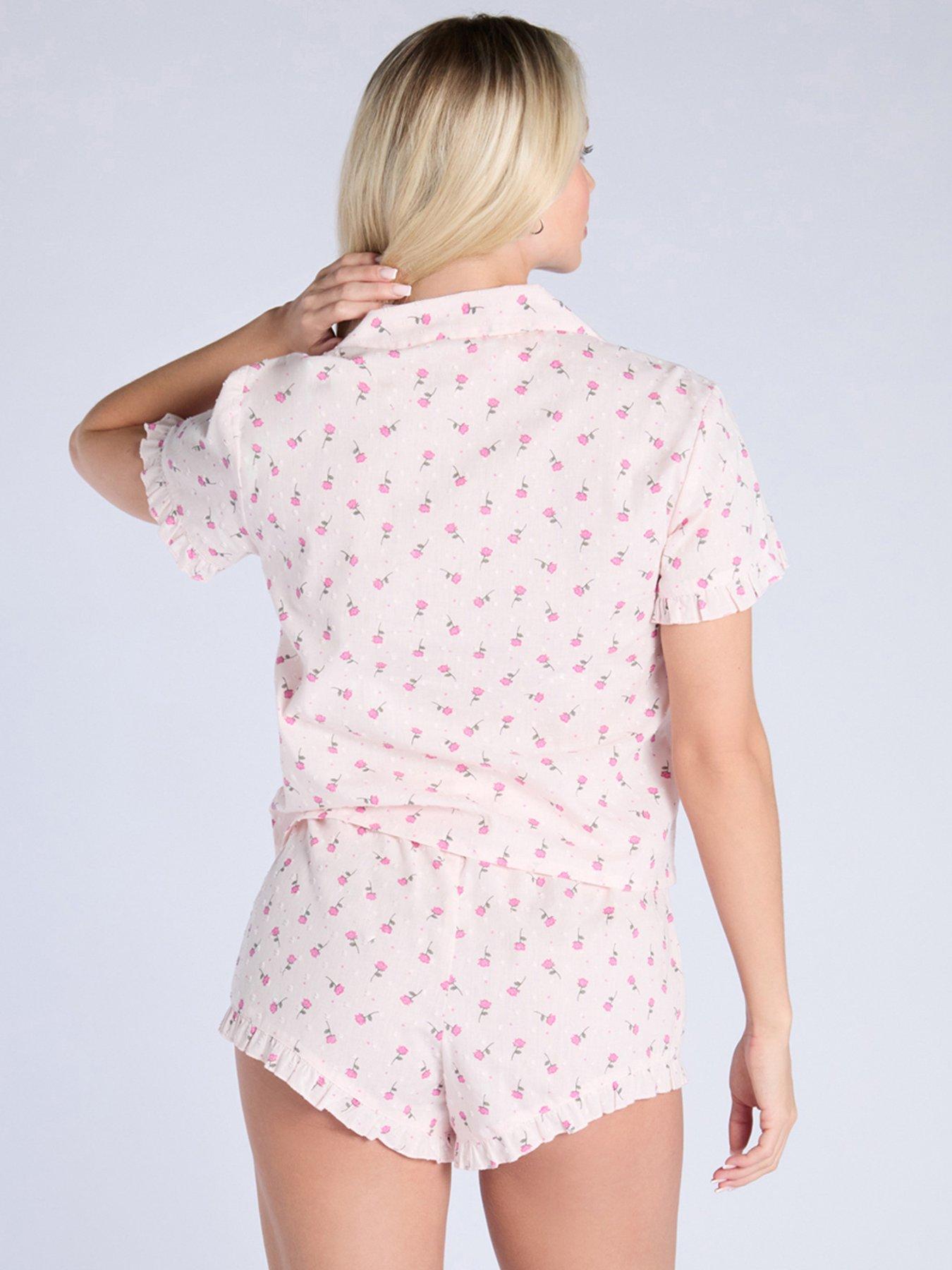 Image 2 of 5 of Boux Avenue Rosebud Frill Short Sleeve Revere Set - Pink Mix