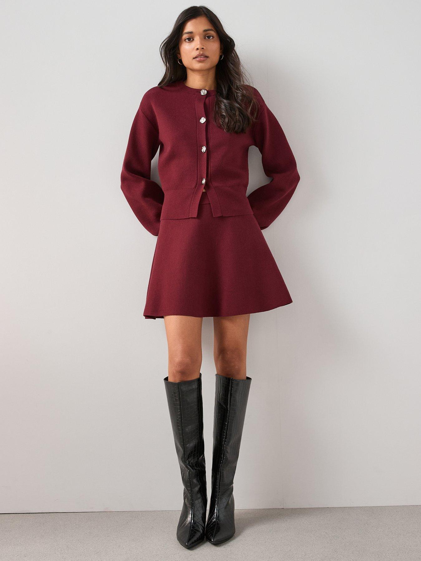 The Very Collection Compact Knitted Mini Skirt Co-ord - Burgundy - Red