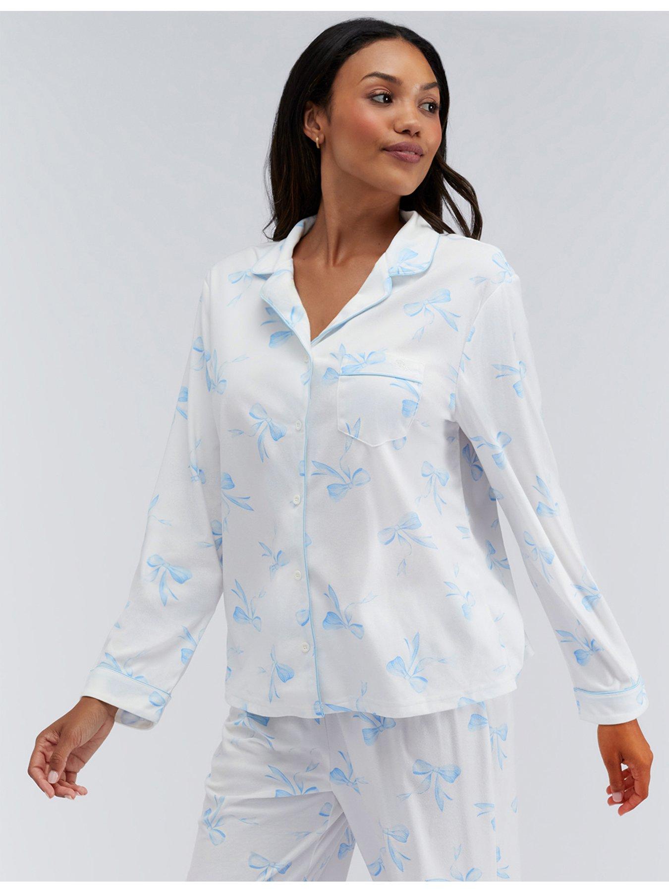 image of boux-avenue-ladies-bow-print-pyjama-in-a-bag-white-amp-blue-print