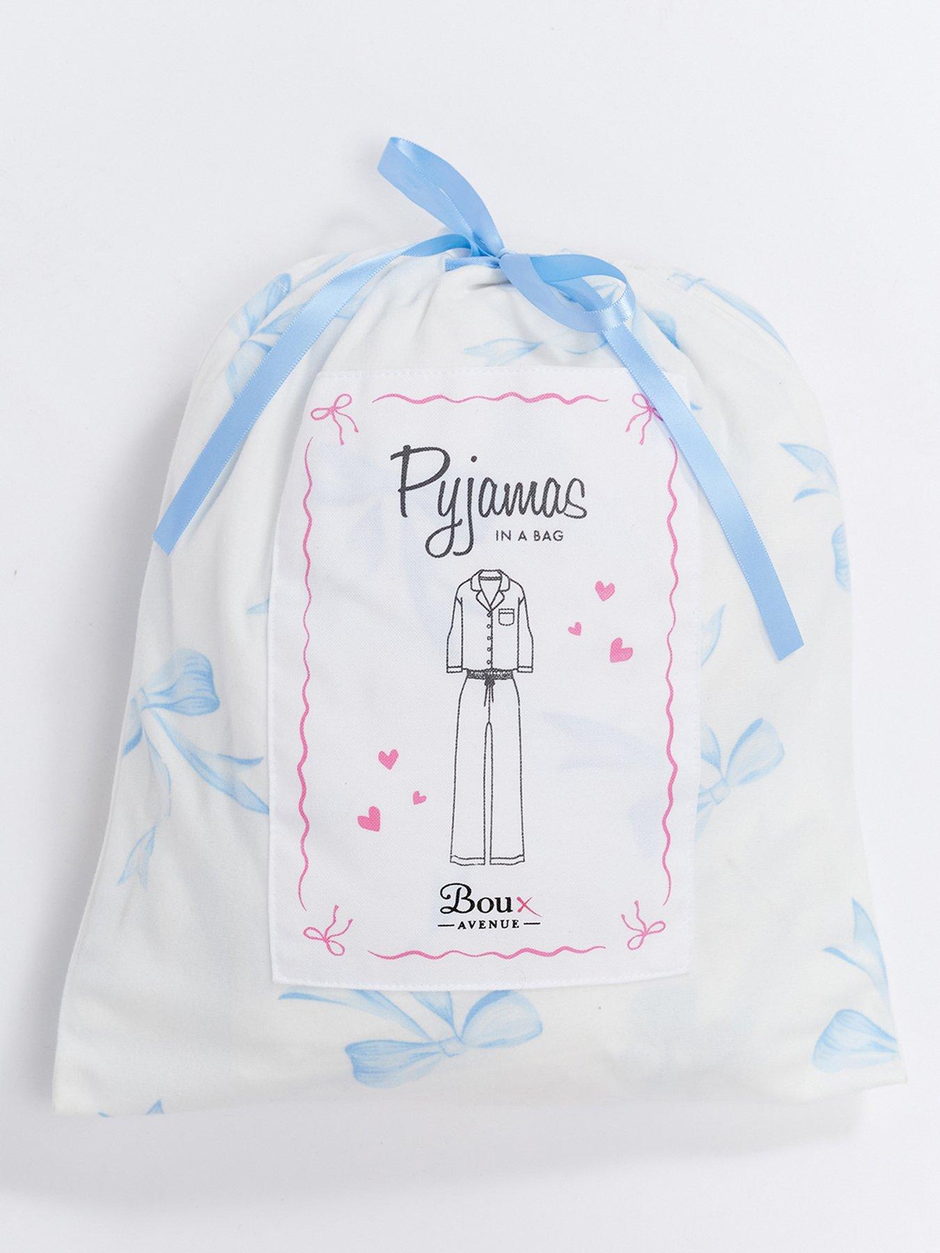  image of boux-avenue-ladies-bow-print-pyjama-in-a-bag-white-amp-blue-print