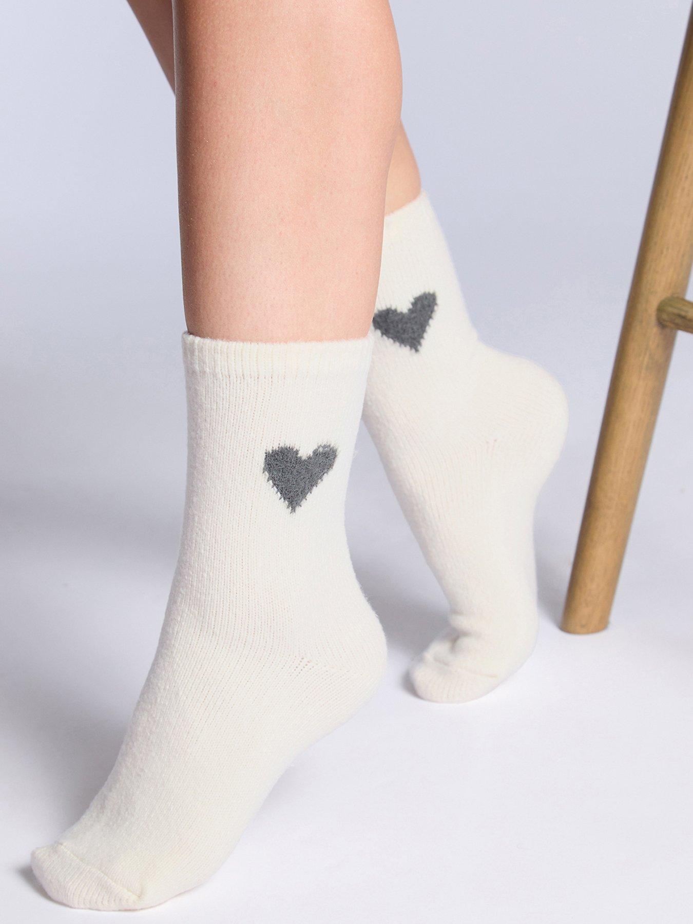 undefined Charcoal Heart Cosy Sock - Ivory Mix