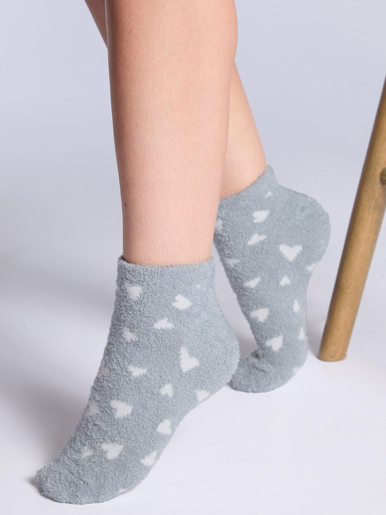 Image 2 of 4 of Boux Avenue Heart Pack of 2 Cosy Trainer Socks - Grey Mix