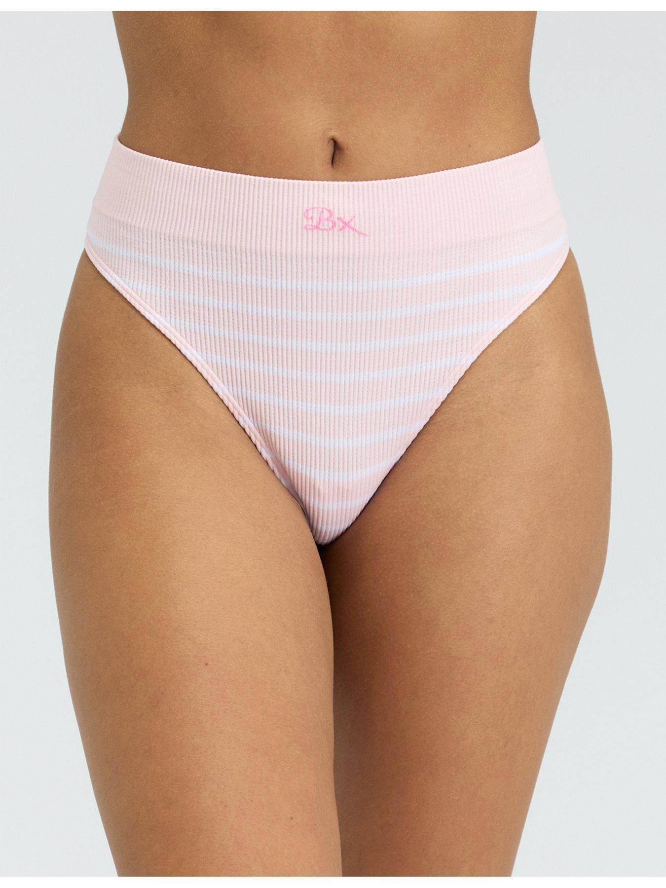  image of boux-avenue-rib-seamless-stripe-thong-pink