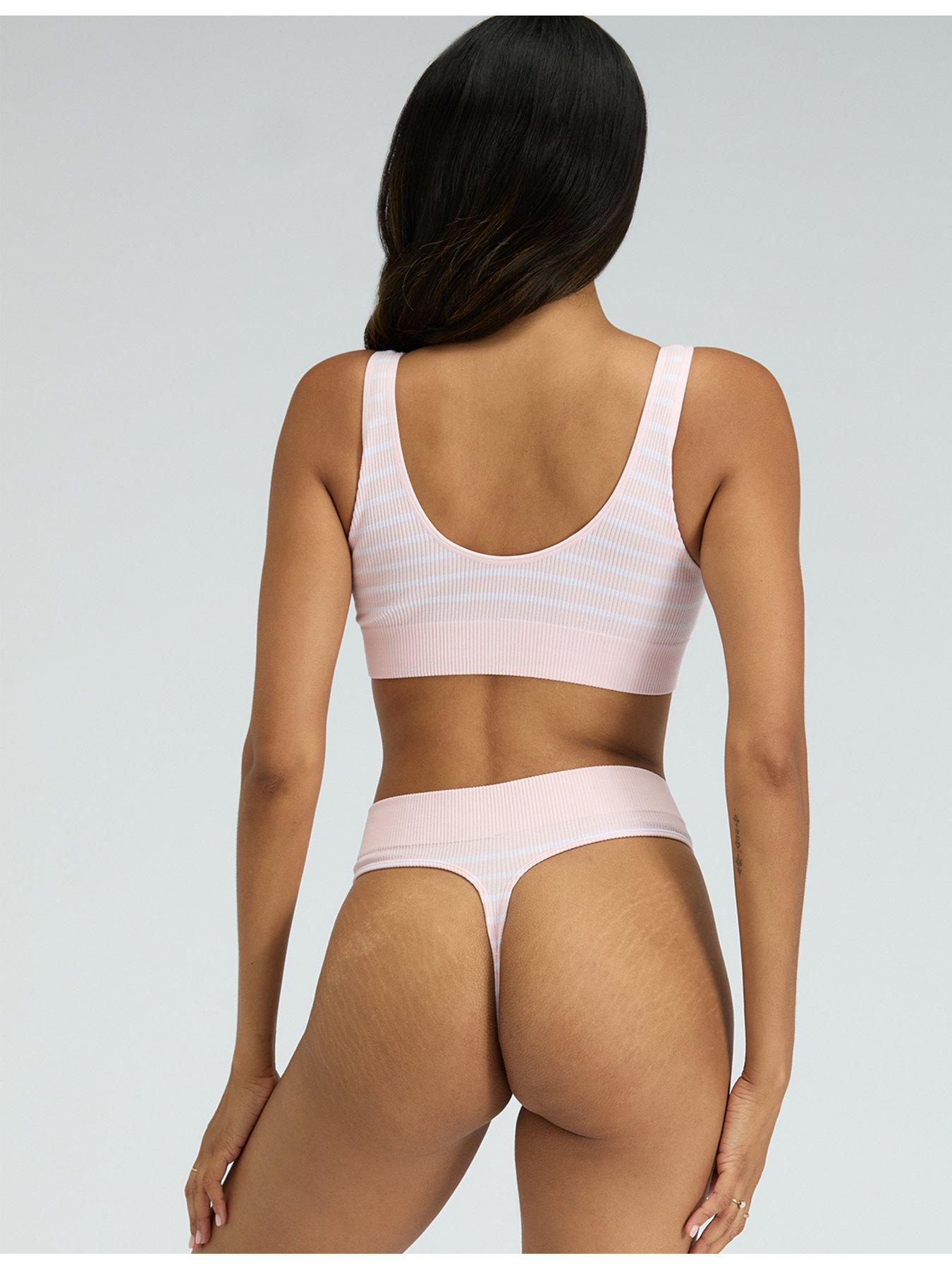 Image 2 of 5 of Boux Avenue Rib Seamless Stripe Thong - Pink Mix