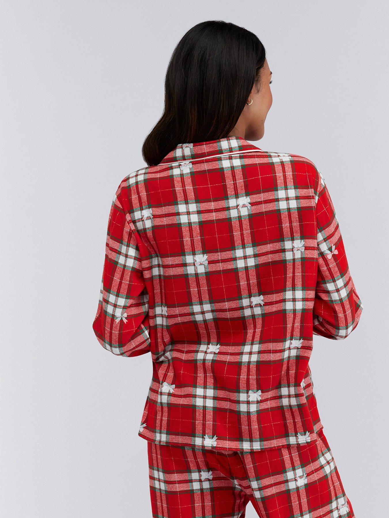  image of boux-avenue-bow-check-cotton-pj-in-a-bag-red