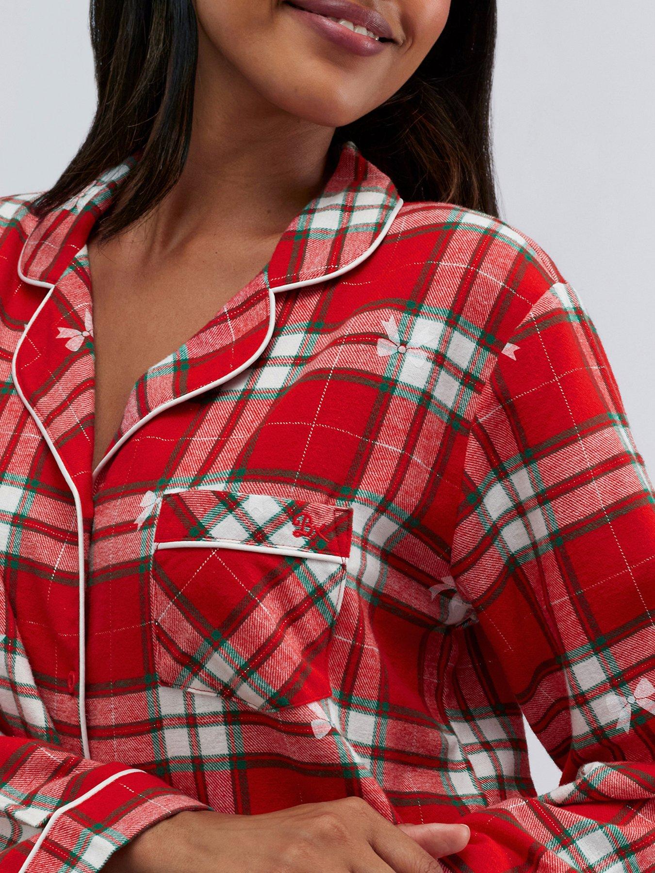  image of boux-avenue-bow-check-cotton-pj-in-a-bag-red