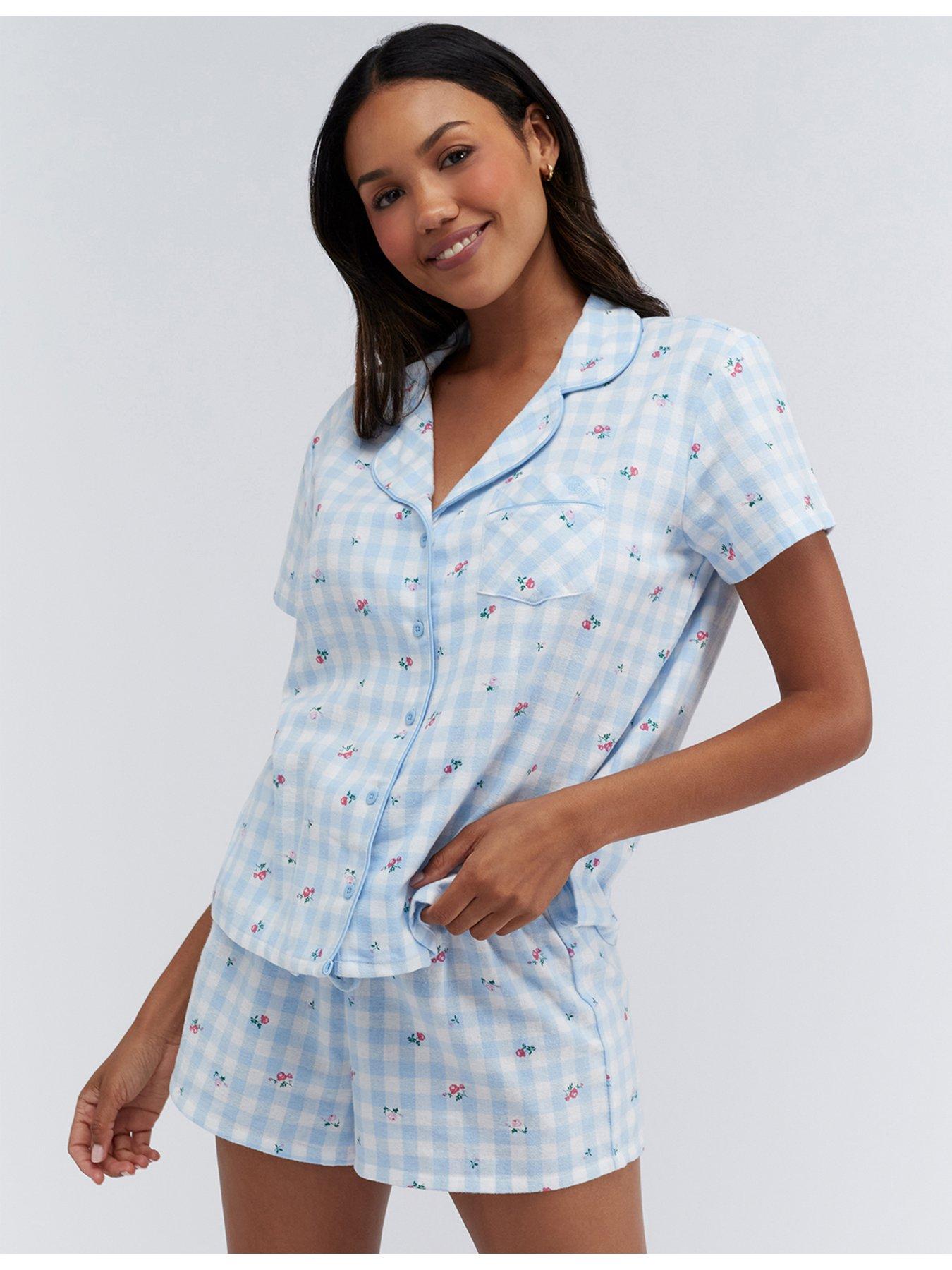 undefined Floral Gingham Shortie In A Bag - Blue