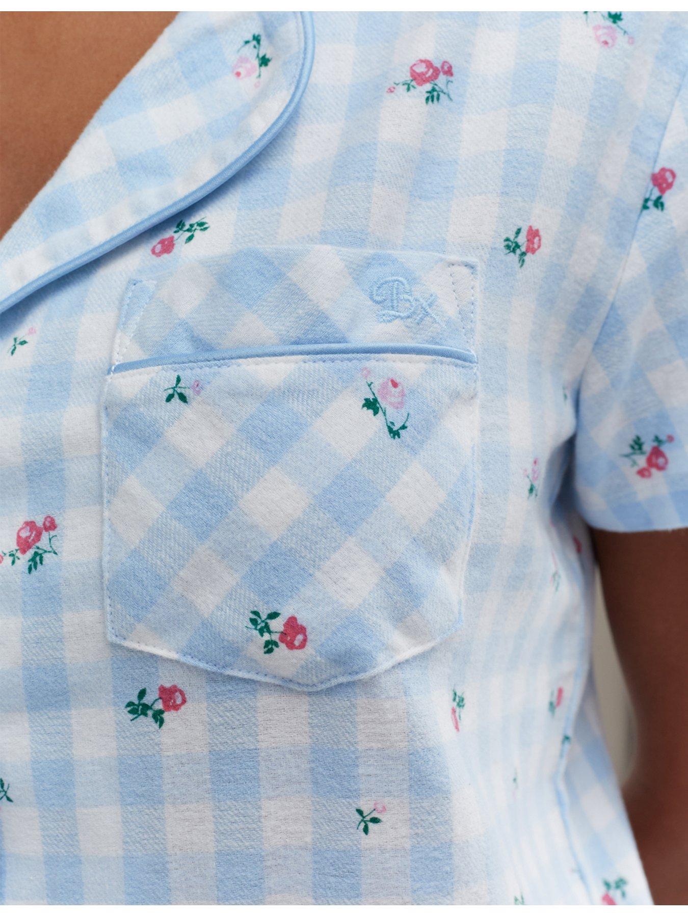Image 6 of 6 of Boux Avenue Floral Gingham Shortie In A Bag - Blue