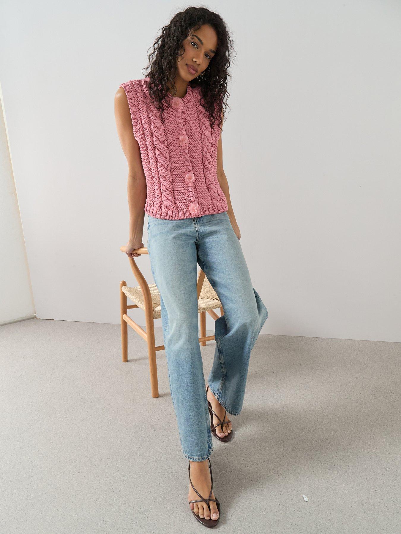 Image 3 of 6 of The Very Collection Cable Knitted Vest - Pink