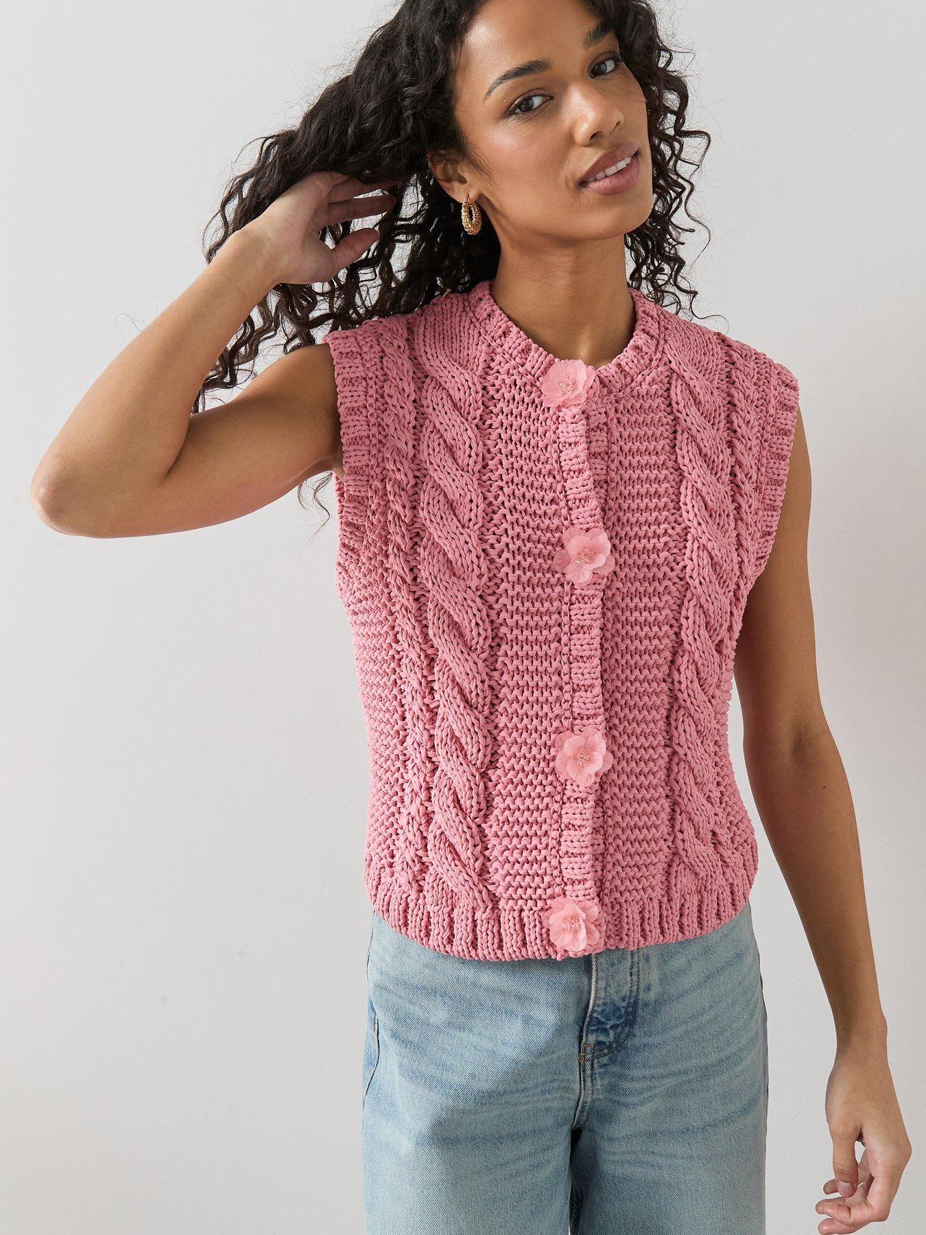 Image 6 of 6 of The Very Collection Cable Knitted Vest - Pink