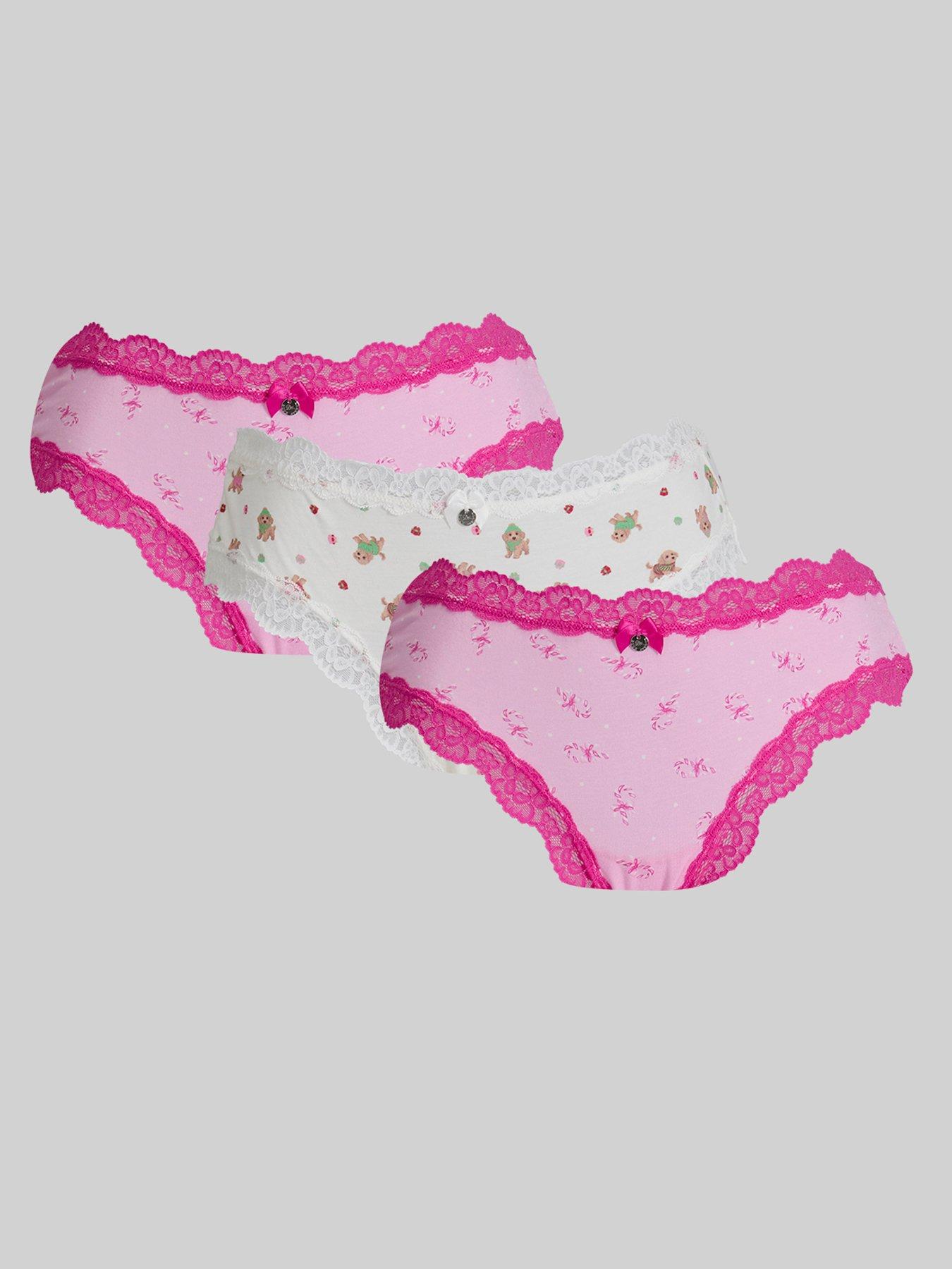  image of boux-avenue-pack-of-3-tatiana-heart-amp-dog-print-brazilians-pink-amp-ivory-mix