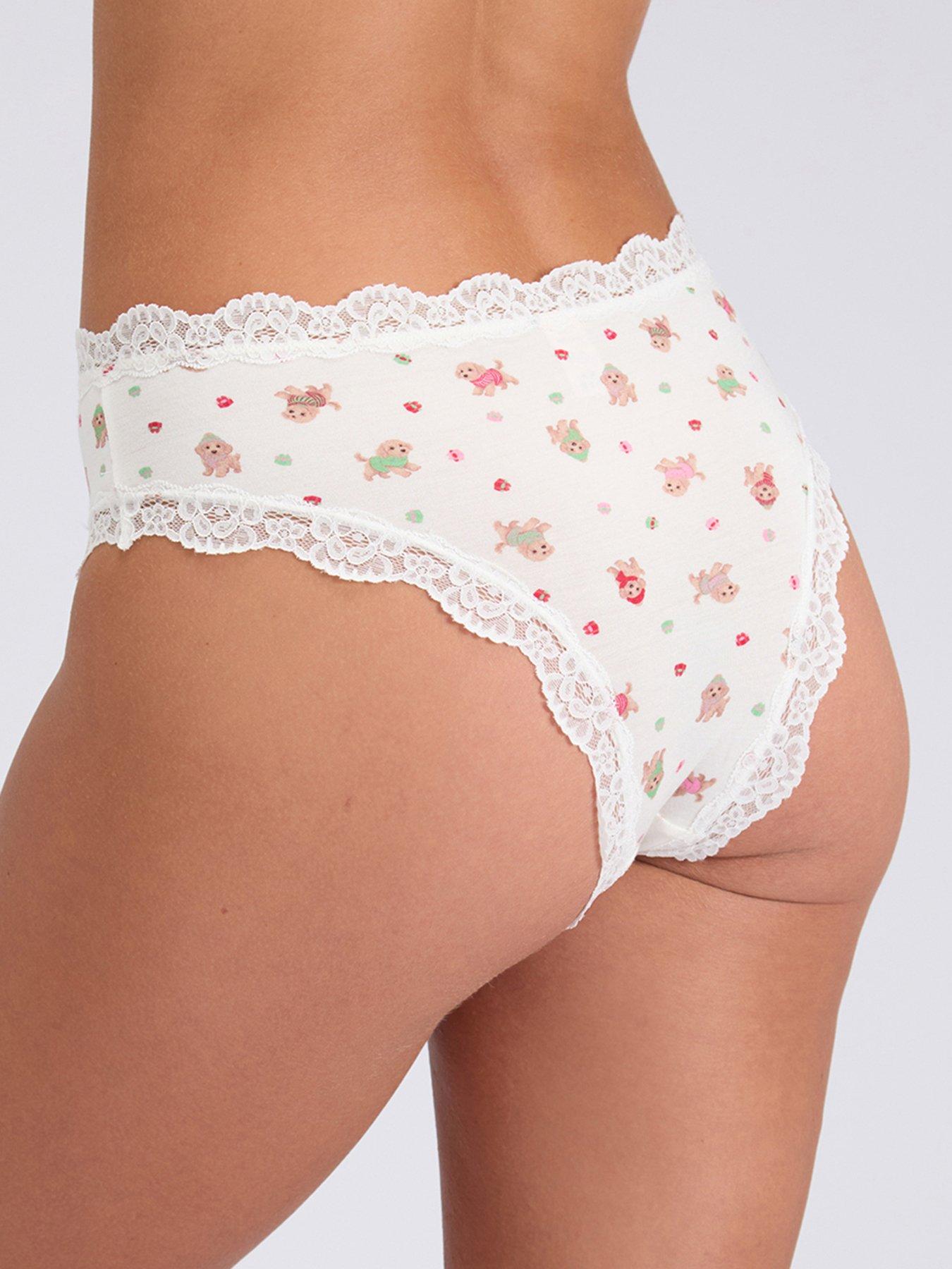  image of boux-avenue-pack-of-3-tatiana-heart-amp-dog-print-brazilians-pink-amp-ivory-mix