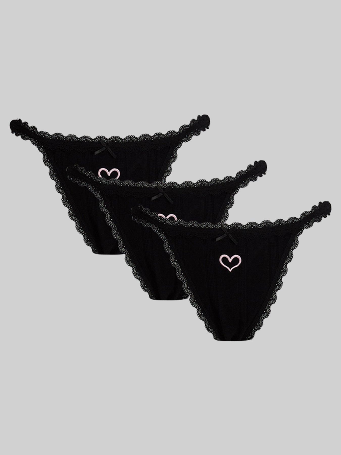  image of boux-avenue-embroidered-bow-pack-of-3-thongs-black