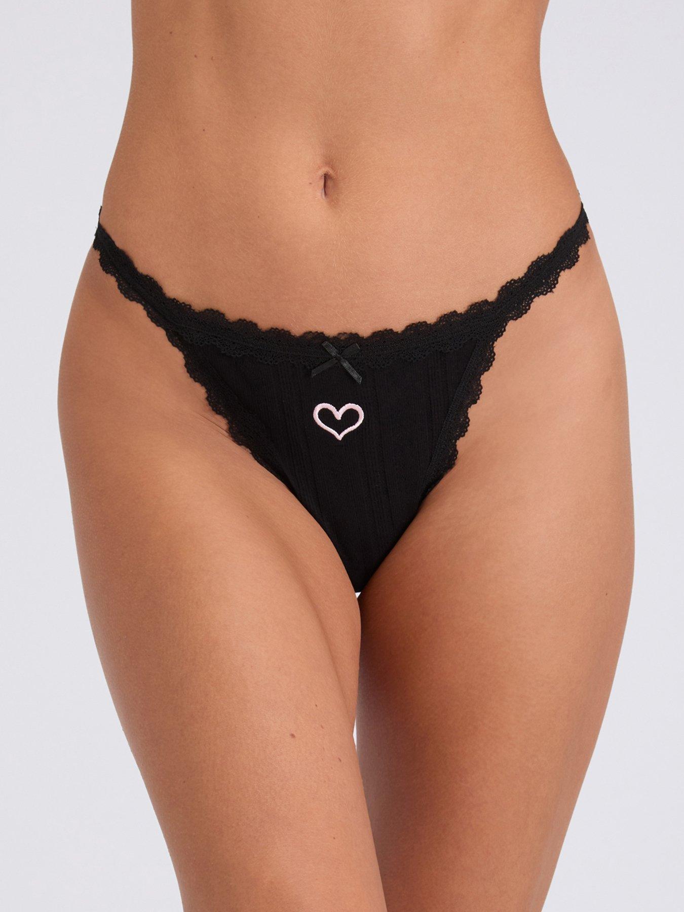  image of boux-avenue-embroidered-bow-pack-of-3-thongs-black