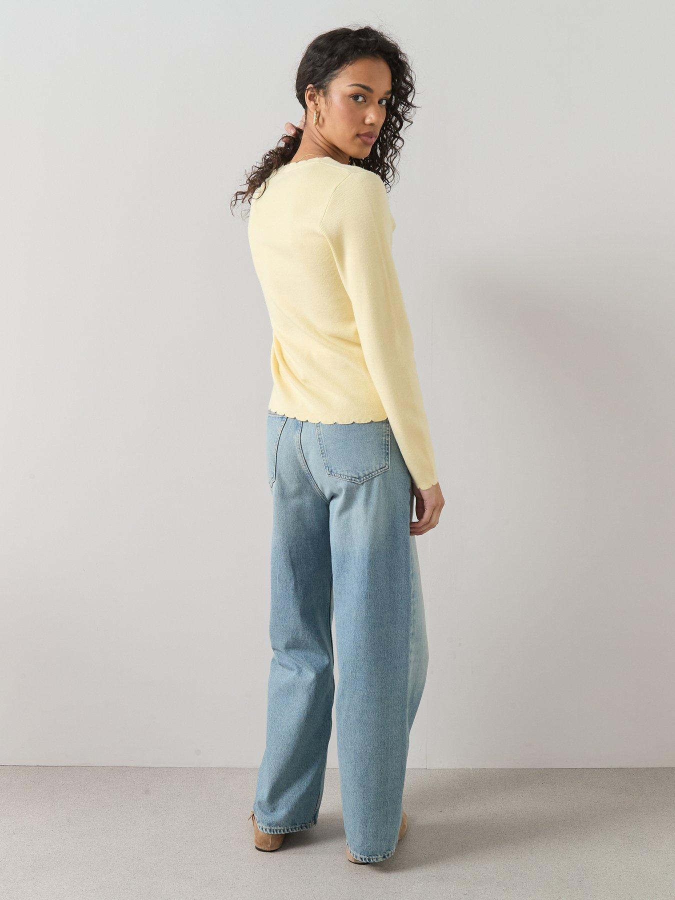  image of the-very-collection-classic-comfort-scalloped-edge-knitted-cardigan-yellow